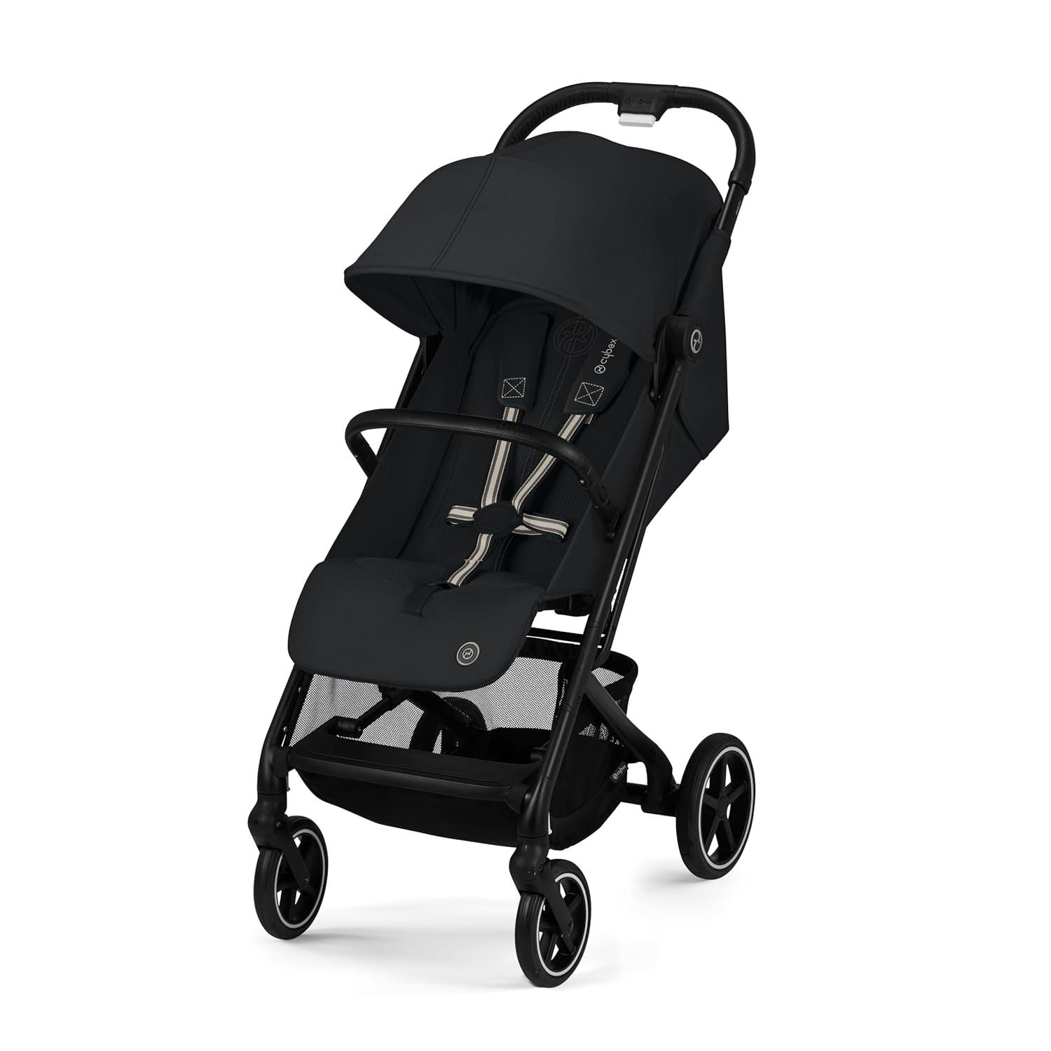 Cybex Gold Kinderwagen Beezy mit One-Pull Harness, Ab Geburt bis ca. 4 Jahre (max. 22 kg), Kompakt und ergonomisch, Magic Black (Schwarz mit schwarzem Rahmen)