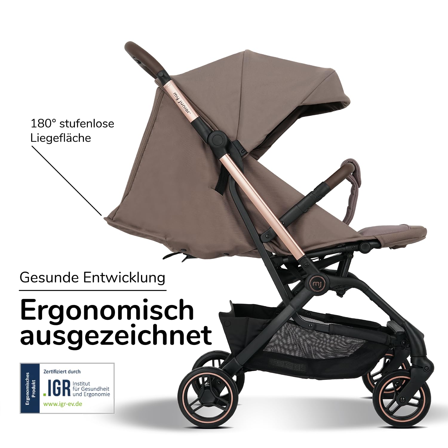 my junior Buggy PICO³ | bis 22kg | Einhand AutoFold-Klappmechanismus | Ergonomische Liegeposition nach IGR e.V. | großes Sonnenverdeck UV50+ | Handgepäckmaß | 2 Belüftungsfenster Hazel - Black