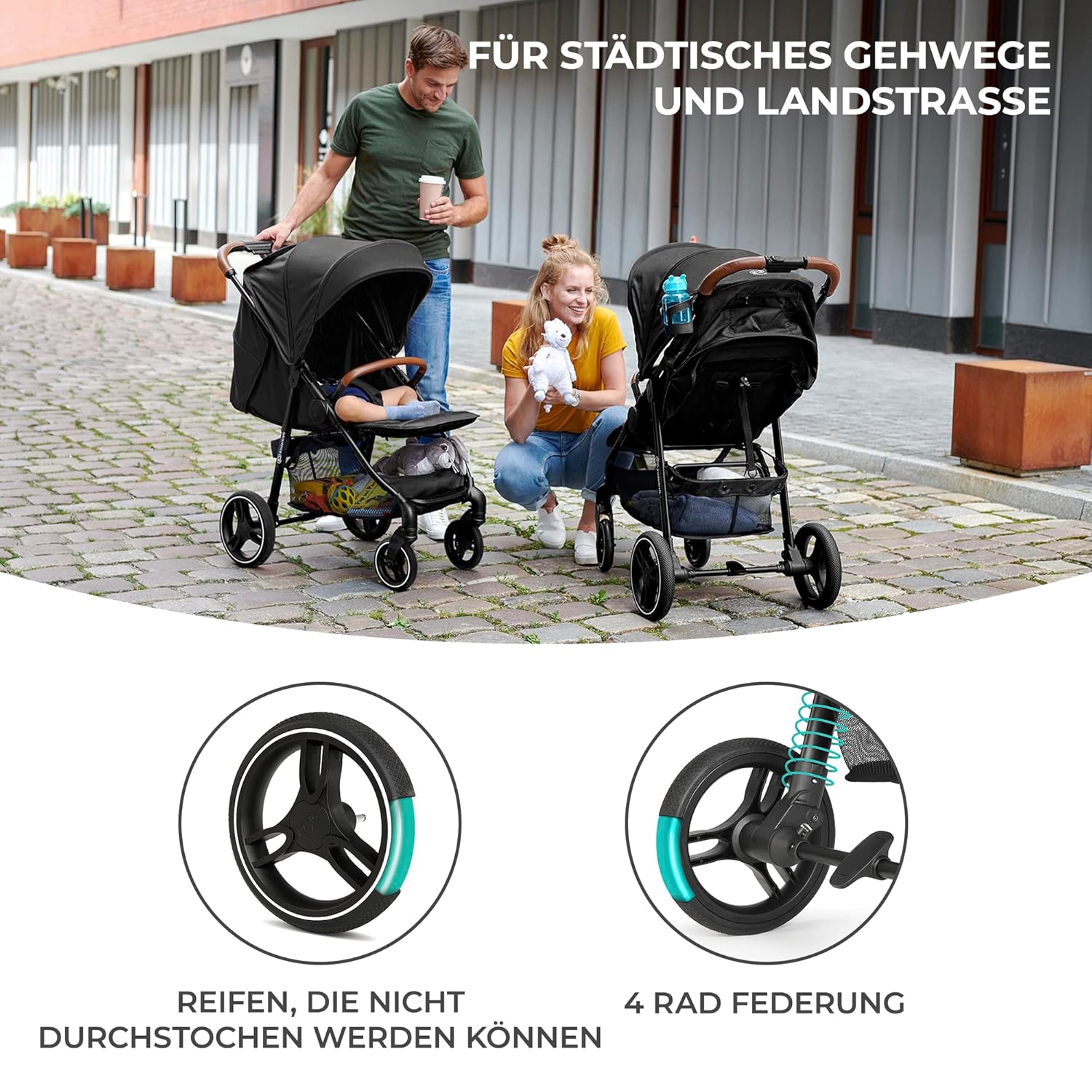 Kinderkraft GRANDE PLUS Kinderkraft buggy von Geburt bis 22 kg, Zusammenklappen mit einer Hand, Liegeposition, großes Verdeck mit Fenster, alle 4 Räder gedämpft, geräumige Sitz, Grau