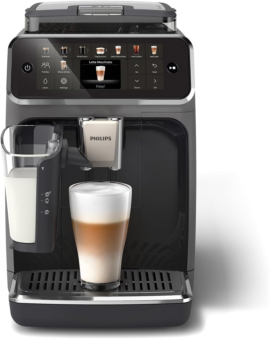 Philips Serie 5500 Kaffeevollautomat – LatteGo Milchsystem, 20 heiße und kalte Kaffeespezialitäten, 40% leiser mit SilentBrew, QuickStart, Grau (EP5544/50)