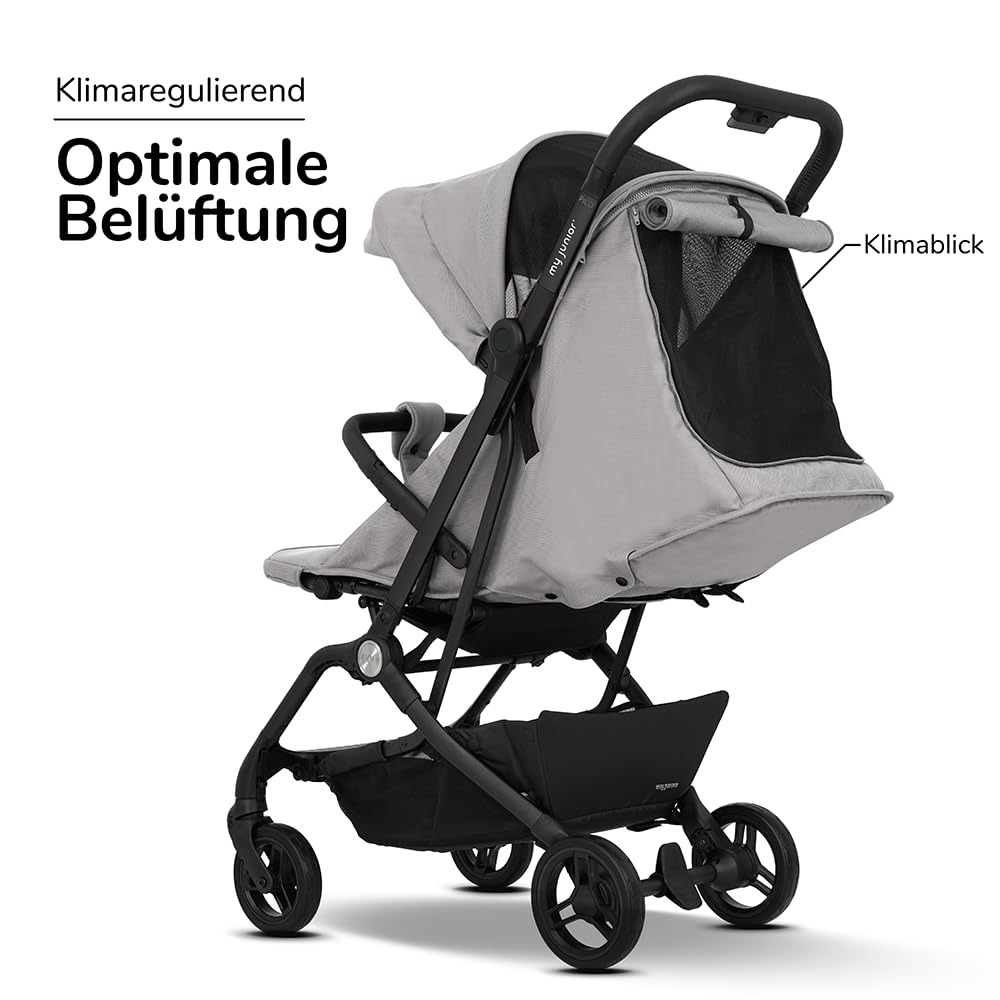 my junior Buggy PICO³ | bis 22kg | Einhand AutoFold-Klappmechanismus | Ergonomische Liegeposition nach IGR e.V. | großes Sonnenverdeck UV50+ | Handgepäckmaß | 2 Belüftungsfenster Hazel - Black