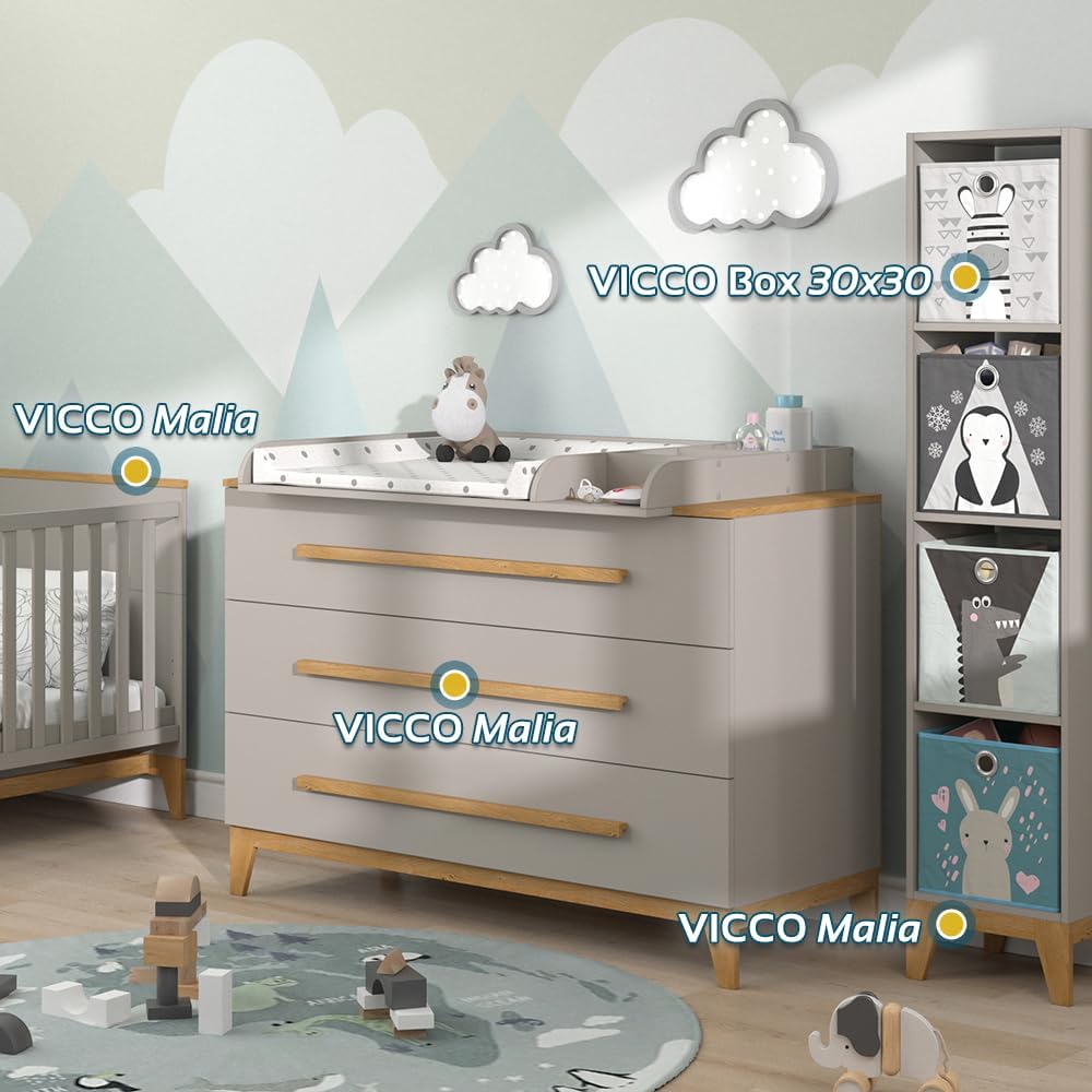 VitaliSpa Wickelkommode Malia, Weiß/Eiche, 133 x 98 cm XL mit 3 Schubladen