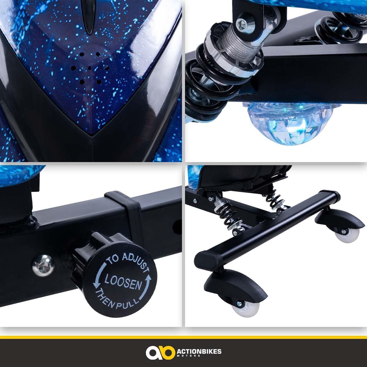 Actionbikes Motors Kinder Elektro Driftscooter | 𝟐𝟓𝟎 Watt Motor - Drift Cart 360°- 3 Geschwindigkeitsstufen - LED-Beleuchtung - Sitz verstellbar - Bluetooth - Drift Kart - Drift Auto (Space Purple)