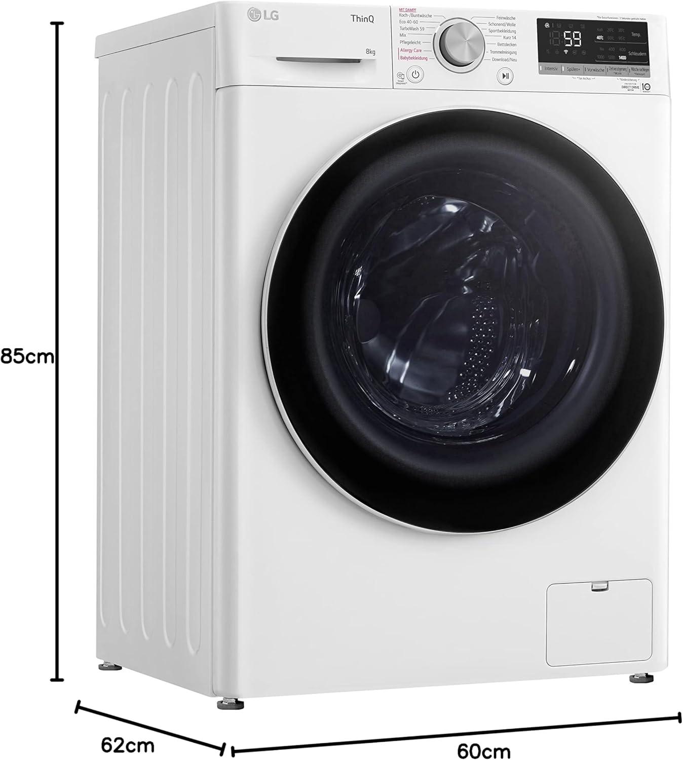LG F4WV7080, Klasse A, Frontlader-Waschmaschine 8 kg, 1400 U/Min, AI Direct Drive, Wi-Fi, Tiefenreinigung mit Dampf, Groe Kapazitt, TRIPLE A, Auentür aus Sicherheitsglas, 62 x 60 x 85 cm  Wei