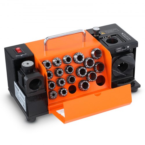 Bohrerschleifgerät 120 W Bohrerschleifmaschine 4500 U/min Schärfstation 45# Stahl Bohrerschärfgerät 95-135° Einstellbarer Spitzenwinkel 18 Spannzangen Geeignet für Bohrerdurchmesser φ3–20 mm