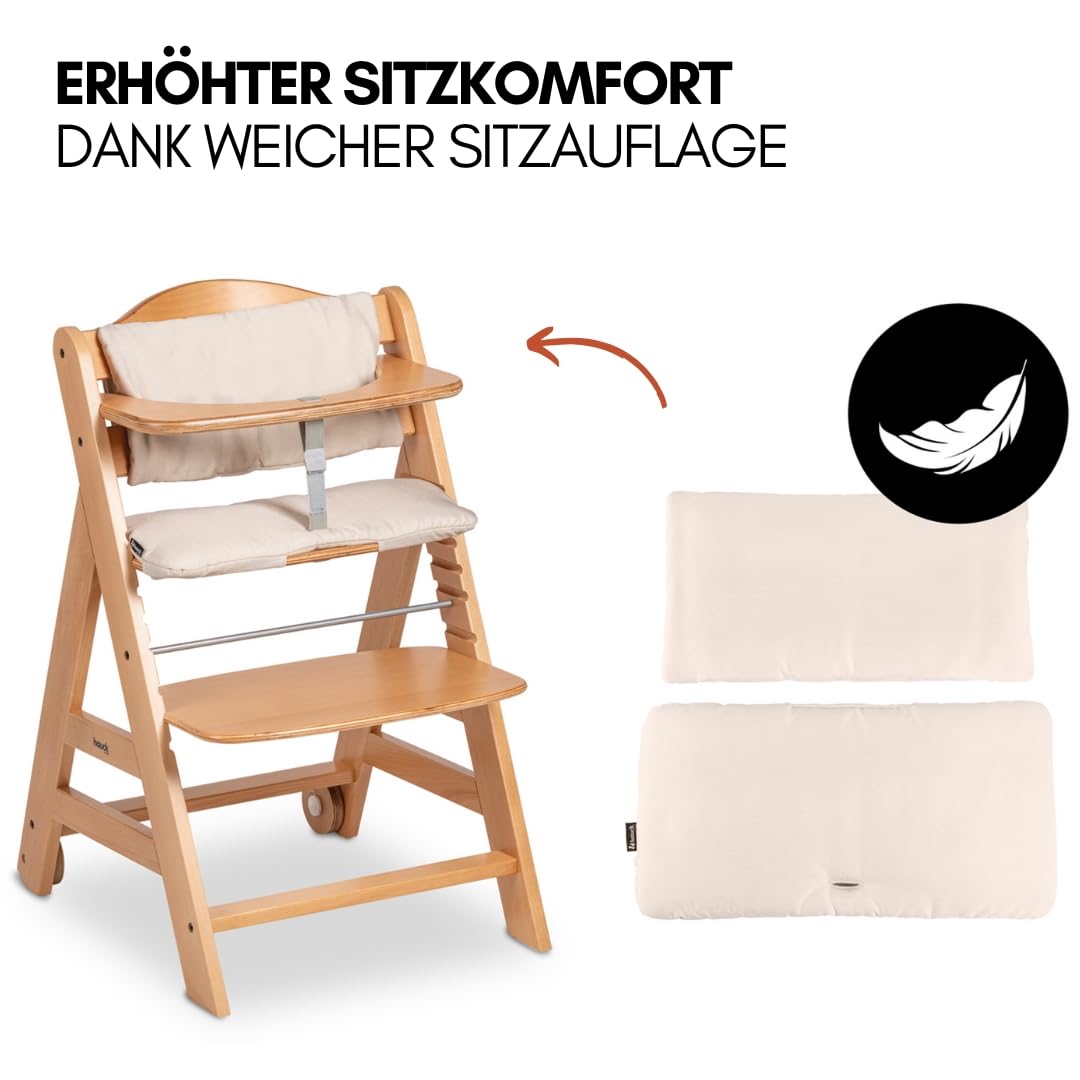 hauck Hochstuhl Beta+ Newborn Set Premium Dark Grey - Babyhochstuhl Set ab Geburt mit Neugeborenen Aufsatz Bouncer, Sitzpolster und Essbrett - Dark Grey