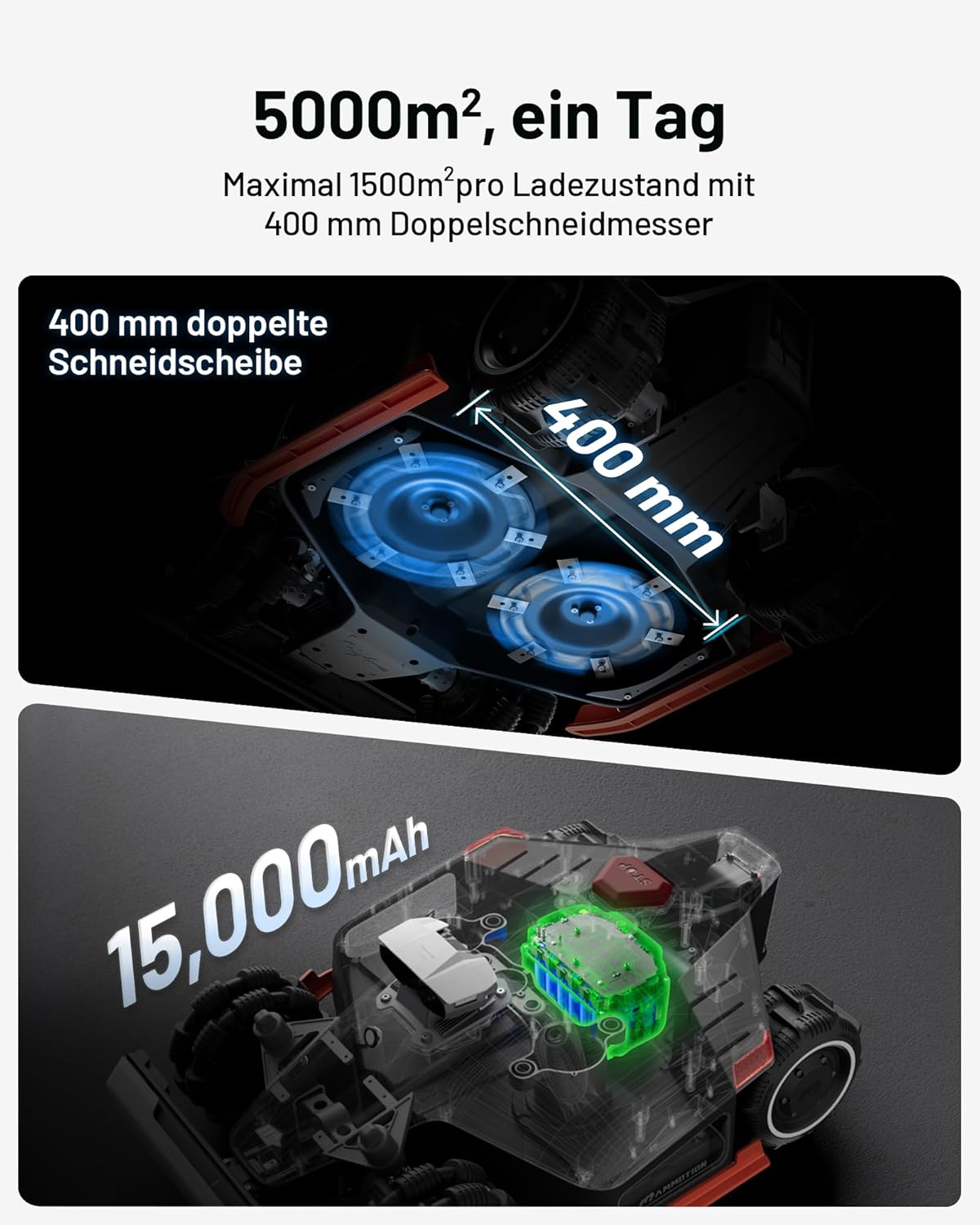 MAMMOTION LUBA 2 AWD 3000X Mähroboter ohne Begrenzungskabel, NetRTK+Vision, Keine RTK-Antenne erforderlich, Auto-Kartierung, Empf. 3000m², Max. 3600m², mit 4G-Modul, 80% Steigung