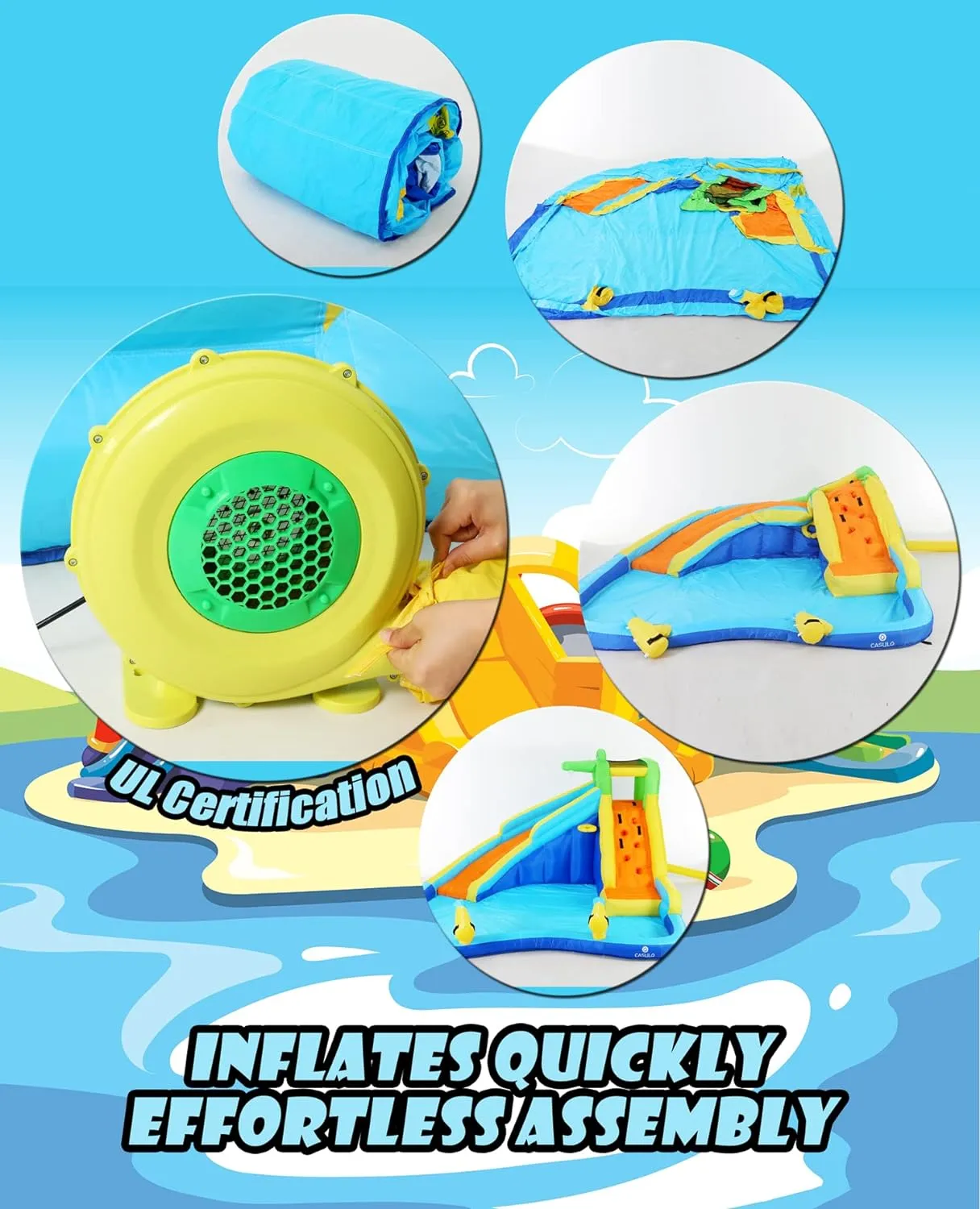 Aufblasbare Wasserrutschen für Kinder, 8-in-1-Hüpfburg-Wasserpark mit 450-W-Gebläse, Kletterwand, Planschbecken, 2 Wasserkanonen, Basketballkorb, Wasserrutsche, Krokodilsprinkler als Geschenk für eine Gartenparty