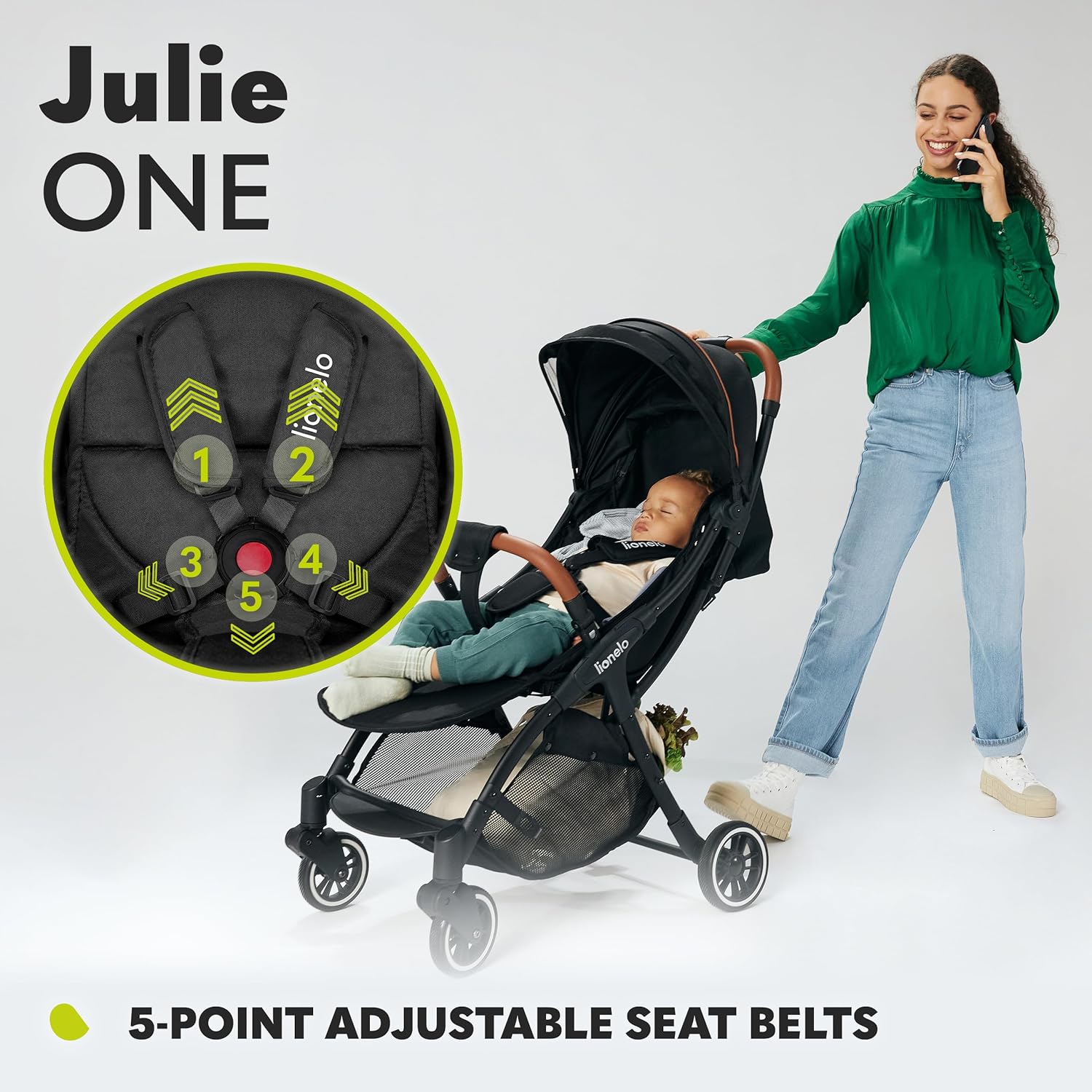 LIONELO Julie One Buggy Kinderwagen bis 22 kg, verstellbare Rückenlehne und Fußstütze, Moskitonetz, Beinwärmer, Getränkehalter und Transporttasche, zusammenklappbar
