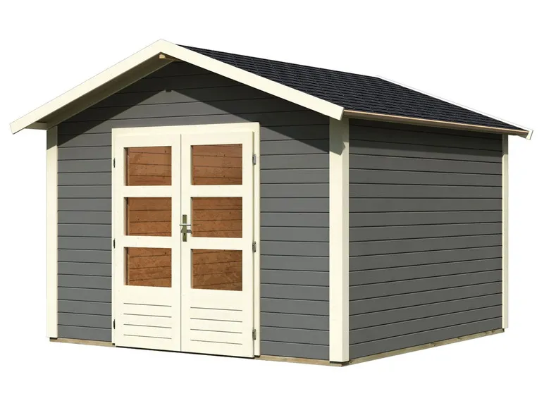 Karibu Gartenhaus »Carlos«, Satteldach, Witterungsschutz, Tür mit 3 Lichtausschnitten