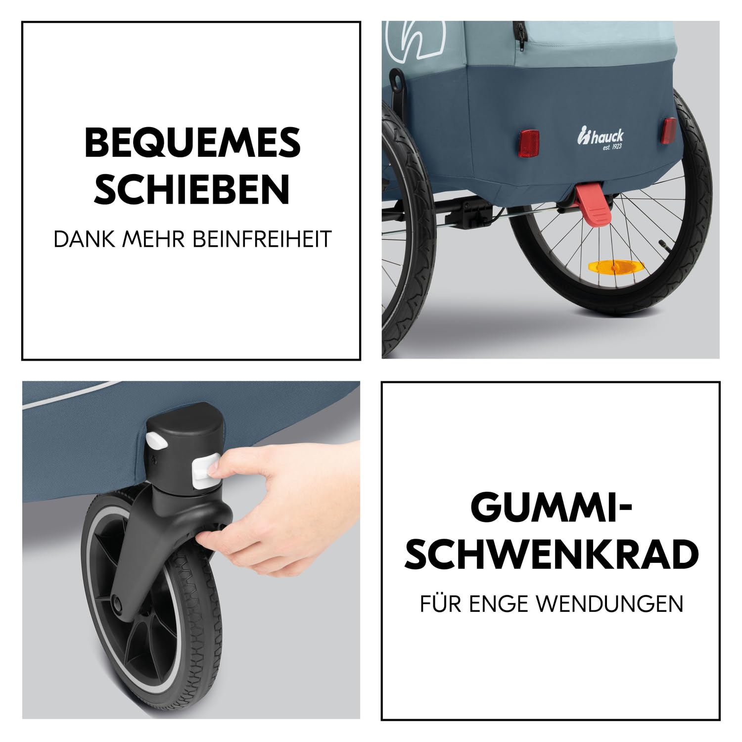 hauck Fahrradanhänger & Kinderwagen Dryk Duo Plus mit Federung, für 2 Kinder (6-48 Monate), inkl. Deichsel, Buggyrad, Fahne und LED Licht, Faltbar, Höhenverstellbar, XL Kofferaum (Dark Green)