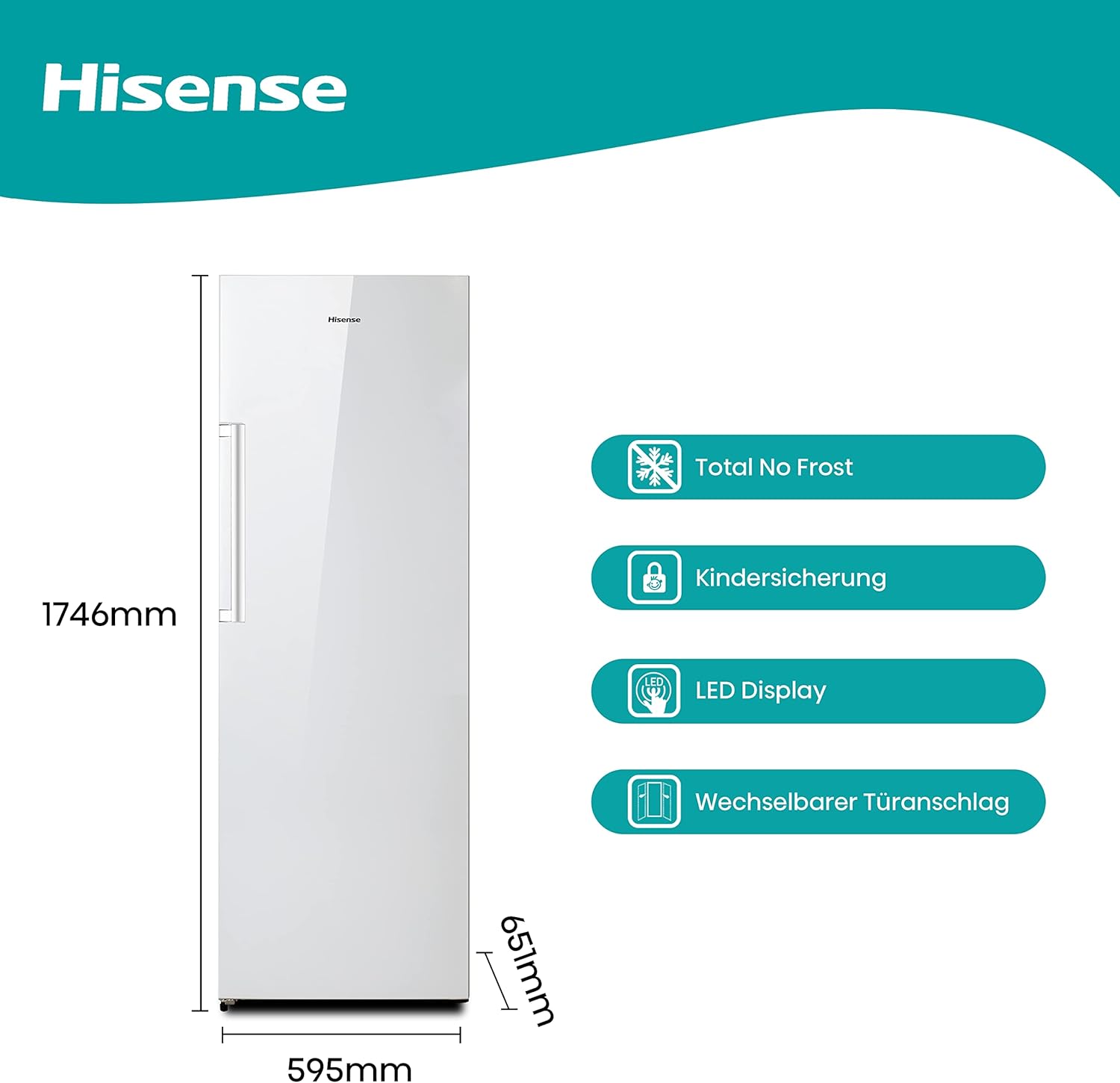 Hisense FV191N4AW2 Gefrierschrank/ TotalNoFrost/ SuperFreeze/ Türalarm/ Multiflow 360°/ BigBox/ 143,4 cm/ Gefrierteil 147 l/ 41 dB/ 205 kWh/Wei