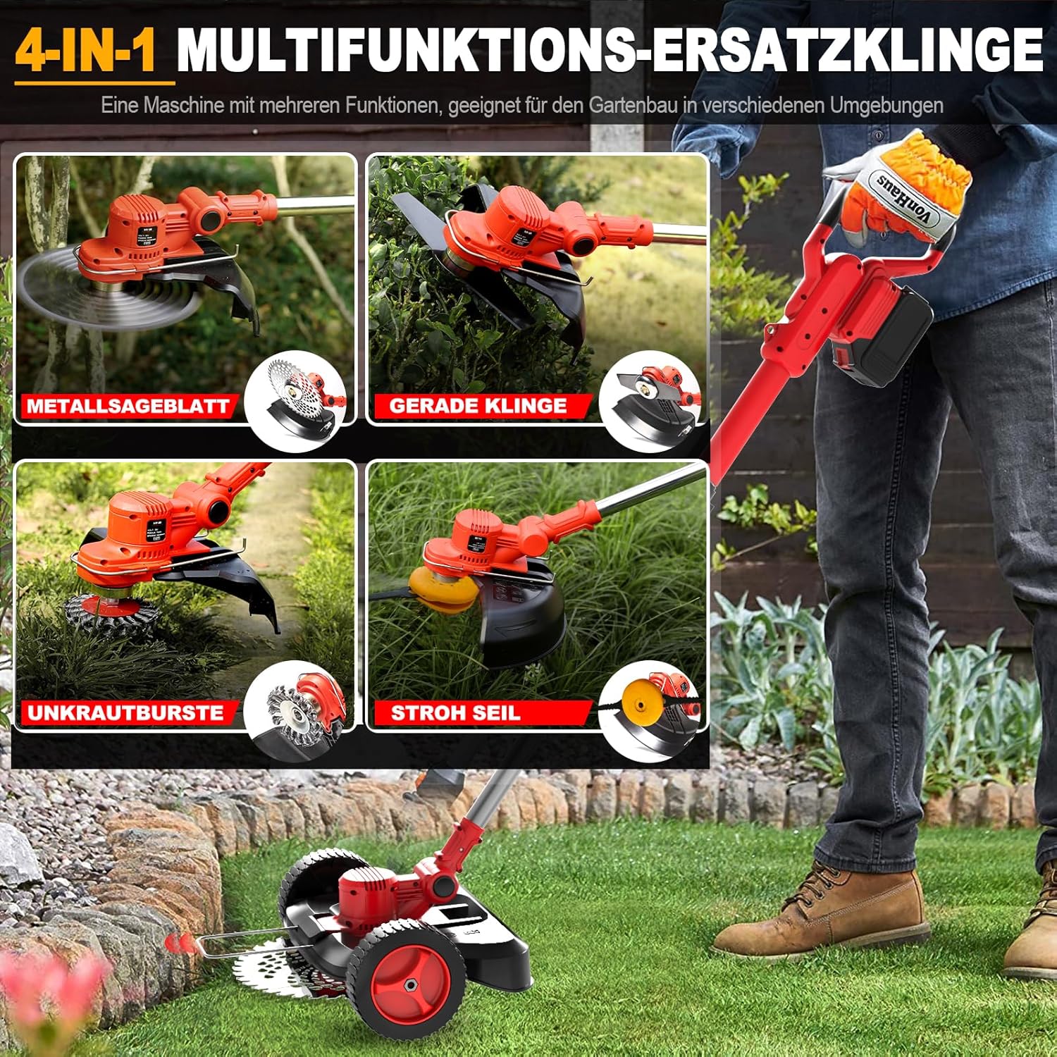 SHJICH Rasentrimmer mit Akku, 4-in-1 Multifunktion akku rasentrimmer für Makita Akku, 8000mAh freischneider mit unkrautbürste, 21V Akku Freischneider, 100~145cm Teleskop-Stiel, für Garden Trimmen