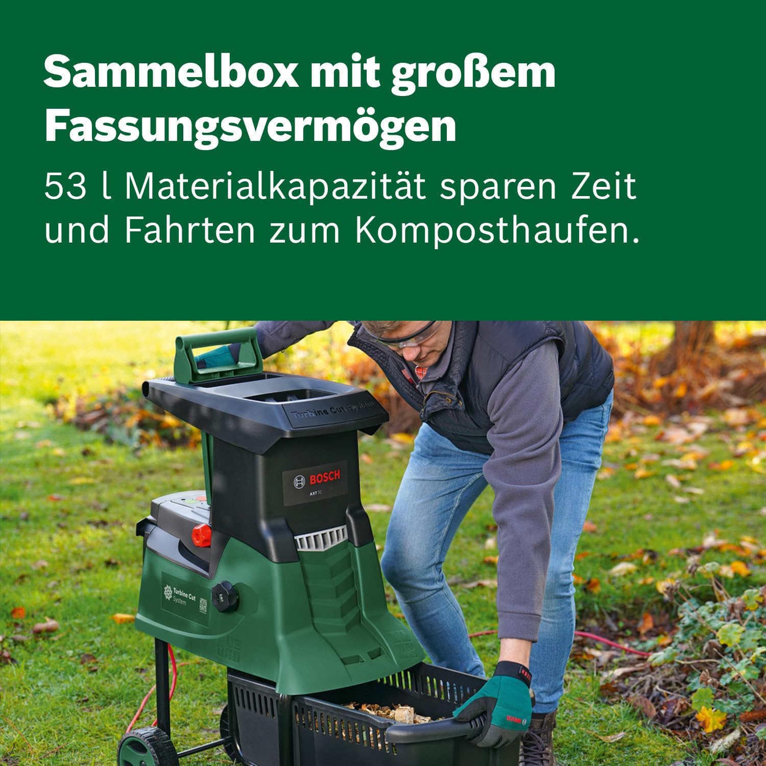Bosch Turbinenhäcksler AXT 25 TC (2.500 W; geeignet für Holz und harte Gartenabfälle; inklusive Gartenhandschuhe; integrierte Fangbox 53 l; in Karton) –   Edition