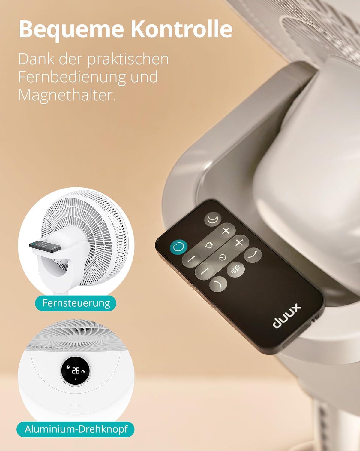 Duux Whisper 2 Standventilator Leise - Sparsamer DC-Motor mit 26 Geschwindigkeiten - Ventilator Höhenverstellbar (73-95cm) - Horizontale + Vertikale Oszillation - Weiß