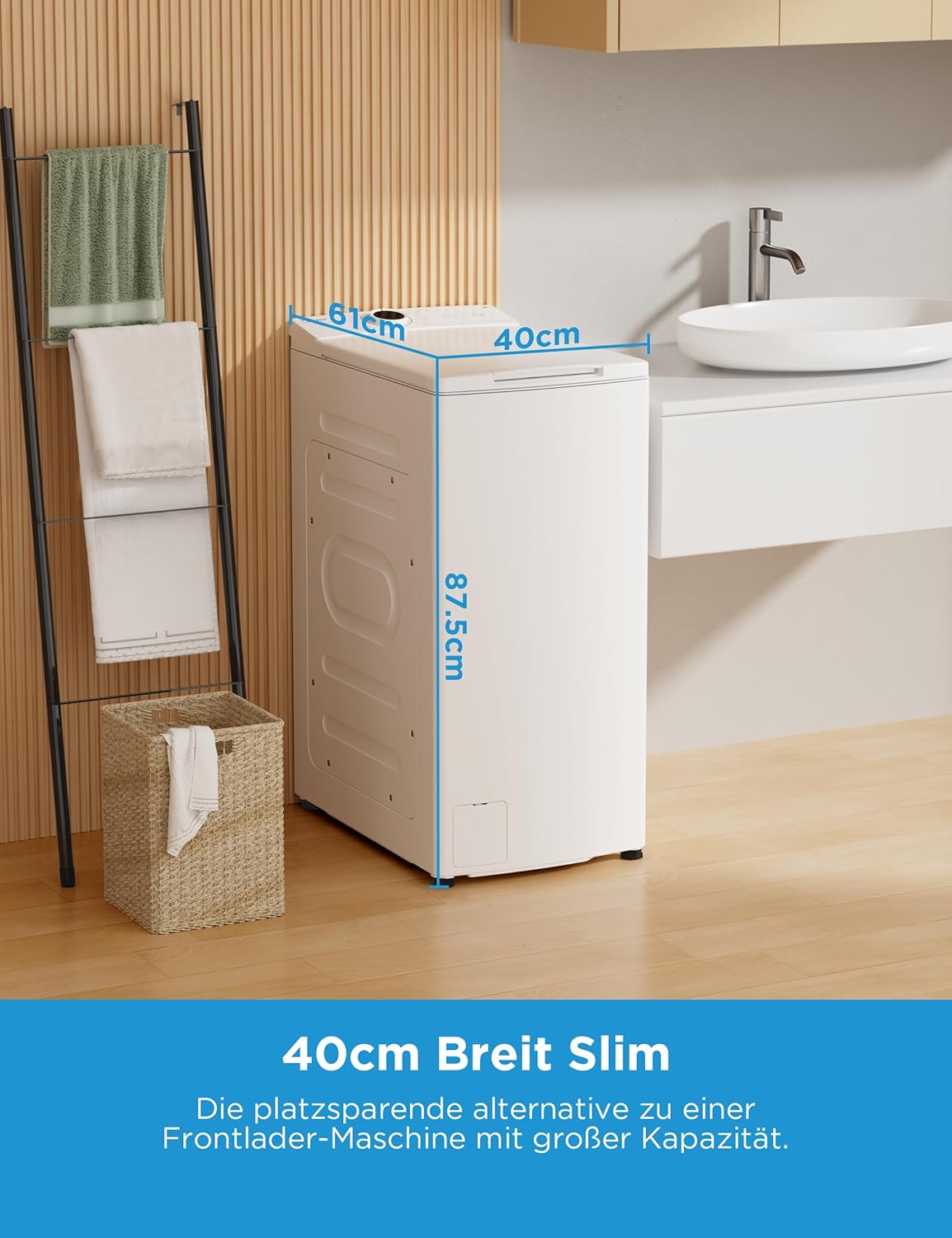 Midea Toplader Waschmaschine MF10ET70B / 7KG / A / 1200 U/min/BLDC Inverter Mortor/Dampffunktion/SoftOpener/XL Türöffnung/Kurz 15'&45' / Mehrere Temperaturoptionen/AquaStop, Weiß