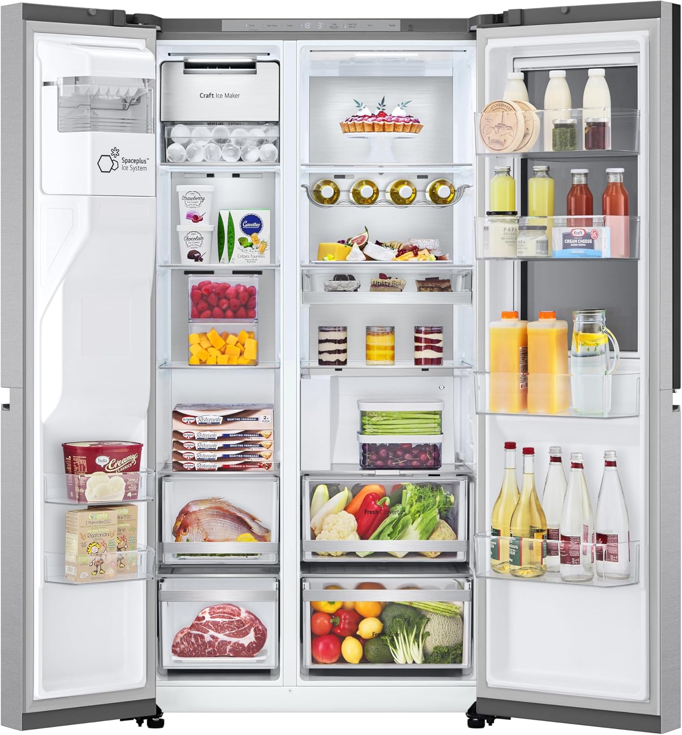 LG GSGV81PYLL Side by Side Kühlschrank, Klasse E, 635 L, Instaview, Kühlschrank mit Gefrierfach, Eis-, Crushed Ice- Wasserspender, Total NoFrost, Smart Inverter Kompressor, Wi-Fi