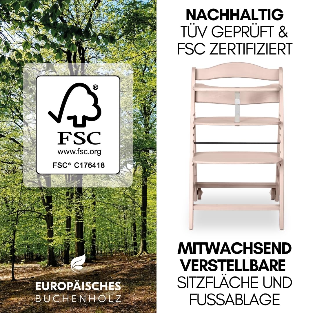 hauck Hochstuhl Beta+ Newborn Set Premium Dark Grey - Babyhochstuhl Set ab Geburt mit Neugeborenen Aufsatz Bouncer, Sitzpolster und Essbrett - Dark Grey