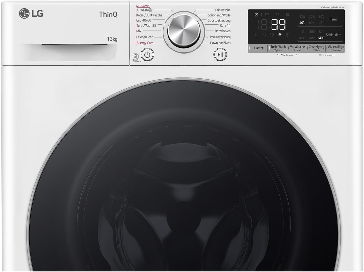 LG F4WV7080, Klasse A, Frontlader-Waschmaschine 8 kg, 1400 U/Min, AI Direct Drive, Wi-Fi, Tiefenreinigung mit Dampf, Groe Kapazitt, TRIPLE A, Auentür aus Sicherheitsglas, 62 x 60 x 85 cm Wei