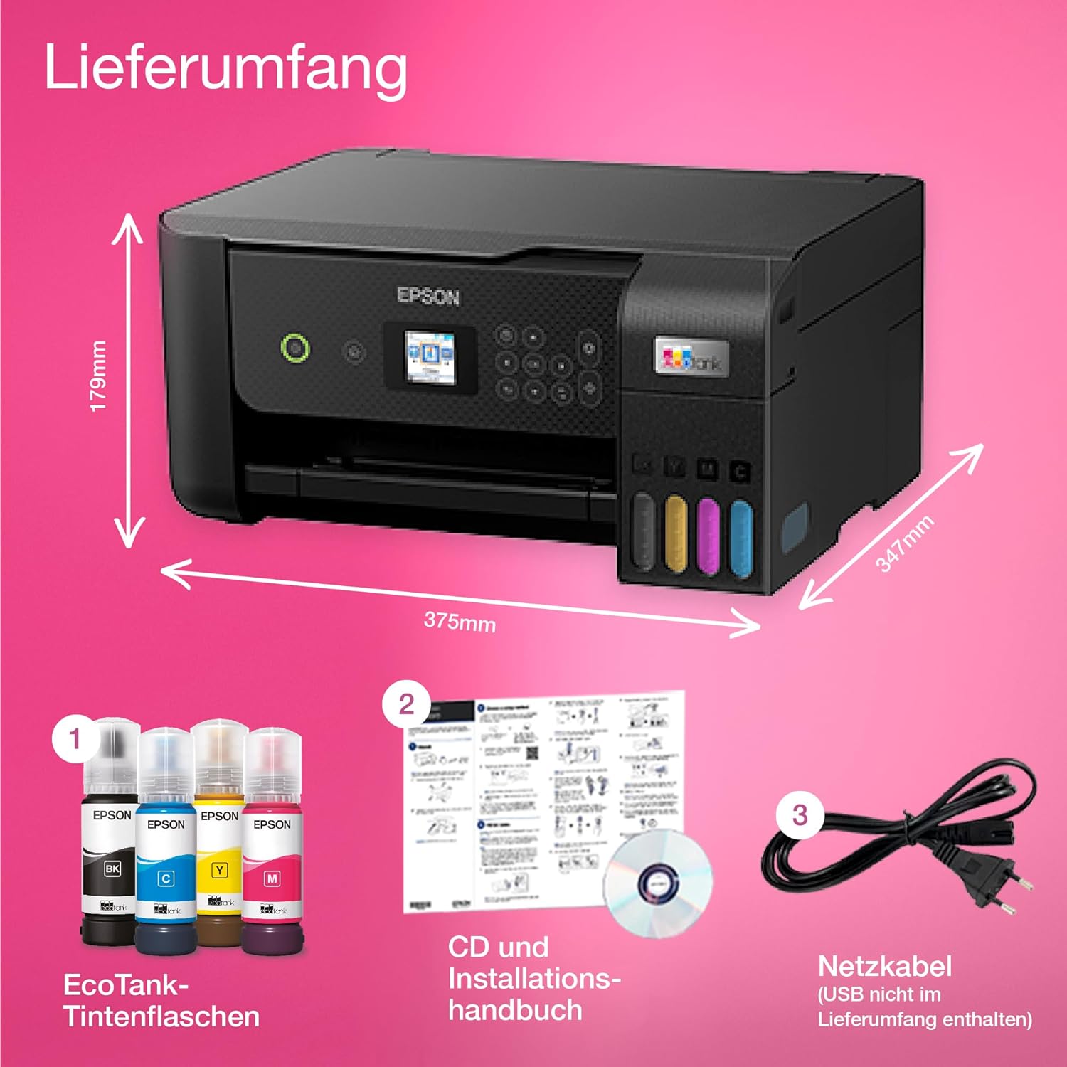 Epson EcoTank ET-2870 A4-Multifunktions-Wi-Fi-Tintentankdrucker, mit einem im Lieferumfang enthaltenen Vorrat an Tinten bis zu 3 Jahren