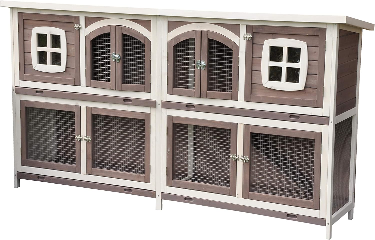 nanook Murmel XXL Doppel Kaninchenstall Hasenstall - doppelstöckig - wetterfest - 211 x 52 x 107 - Farbe: Taupe/Weiss - extra großes Kaninchengehege