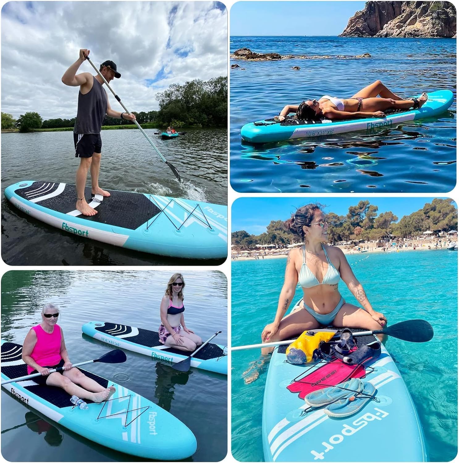 Premium-Stand-Up-Paddle-Board, Yoga-Board mit strapazierfähigem SUP-Zubehör und Tragetasche | Breiter Stand, Surf-Kontrolle, rutschfestes Deck, Leine, Paddel und Pumpe für Jugendliche und Erwachsene