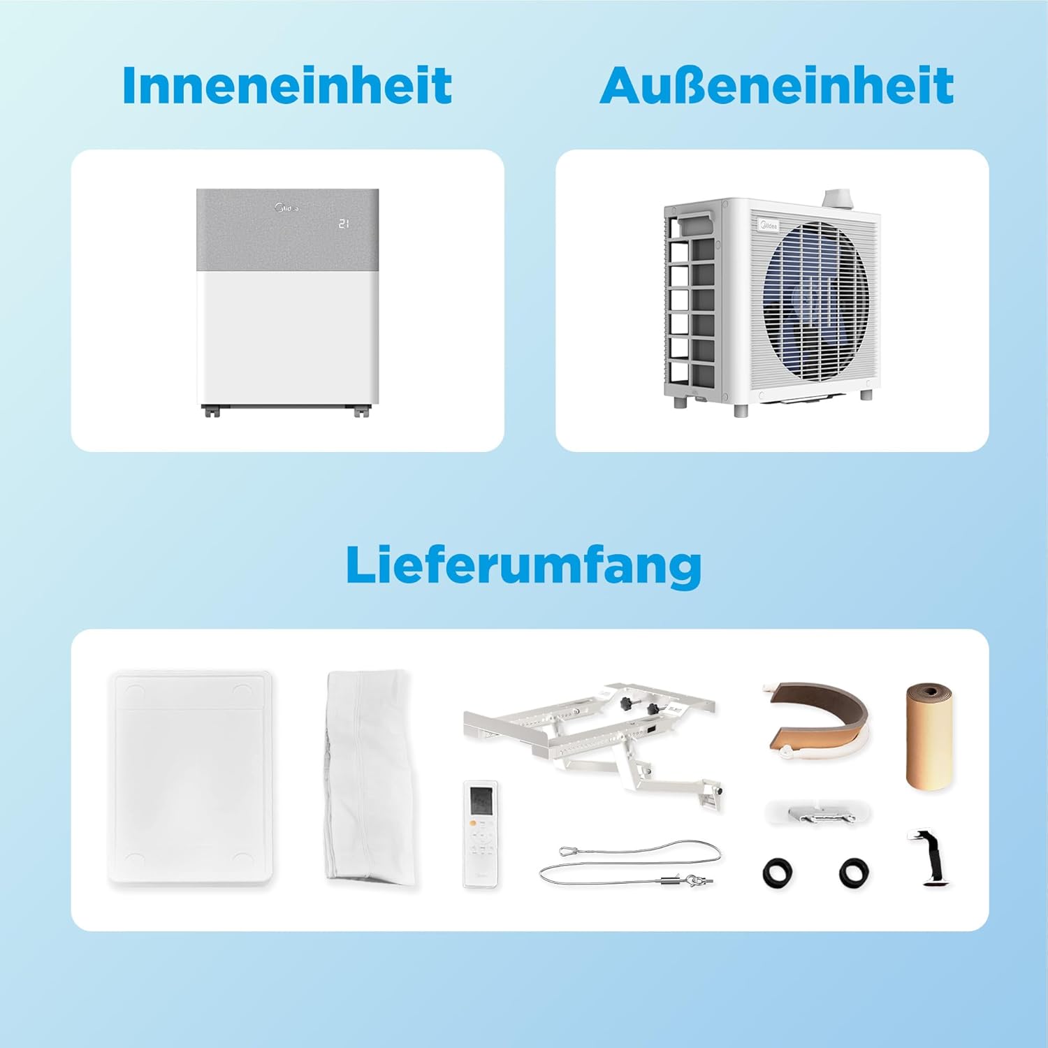 Midea Portasplit Klimaanlage, Mobile Wärmepumpe, Kühlen A++/Heizen A+, 12000 BTU 3, 5kW, für Räume bis zu 42 m² / 105 m³, nur 39 dB(A) im Silent-Modus