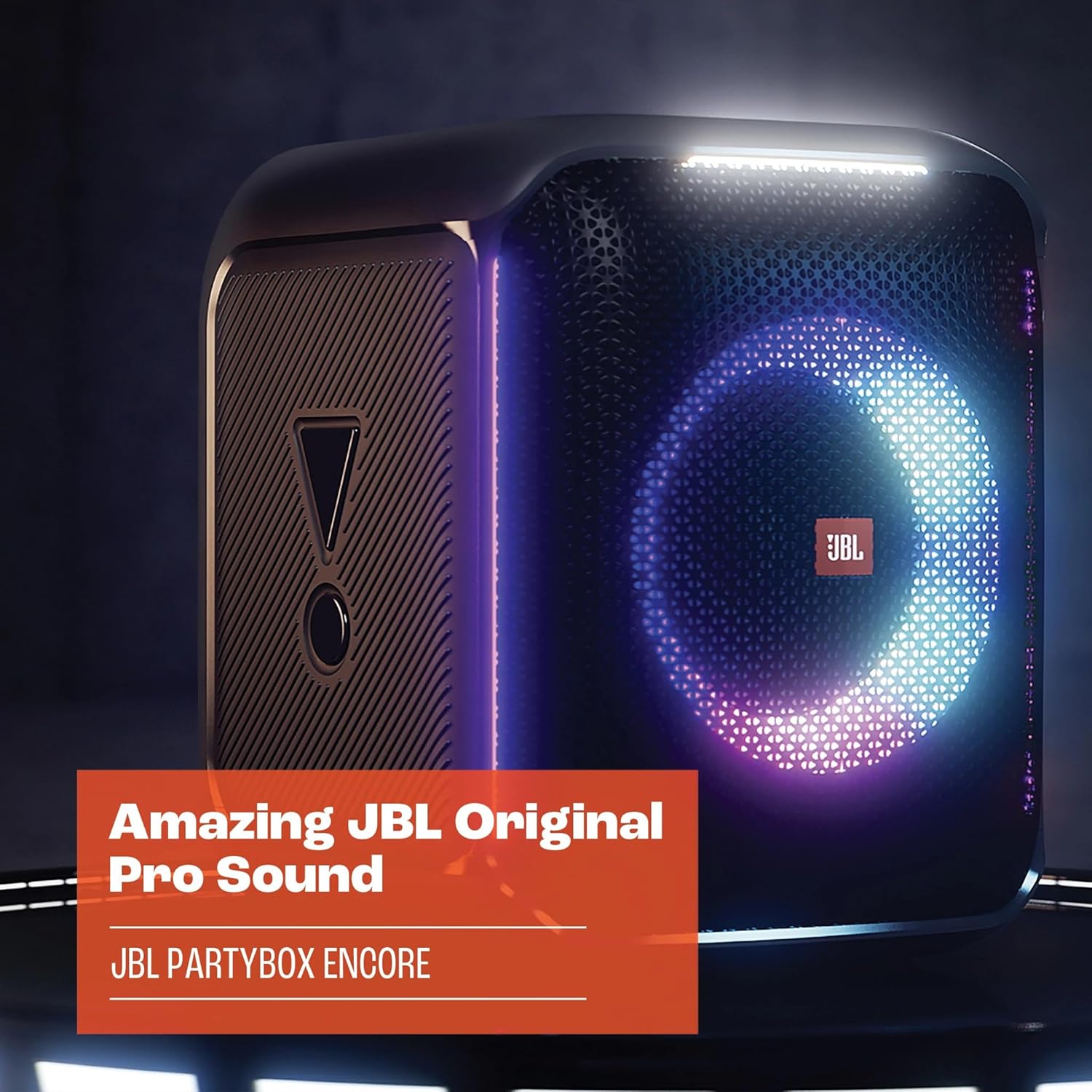 JBL PartyBox Encore – Tragbarer Party-Lautsprecher für drinnen und draußen – Mit eingebauten Lichtern, IPX4-Design und tiefem Bass – 10 Stunden Laufzeit – Schwarz