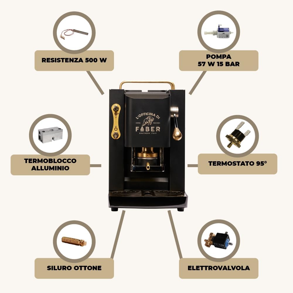 Faber PRO Total Deluxe Kaffeemaschine aus Messing, 44 mm Ese Papier, 1.3 liters, (Weiß)