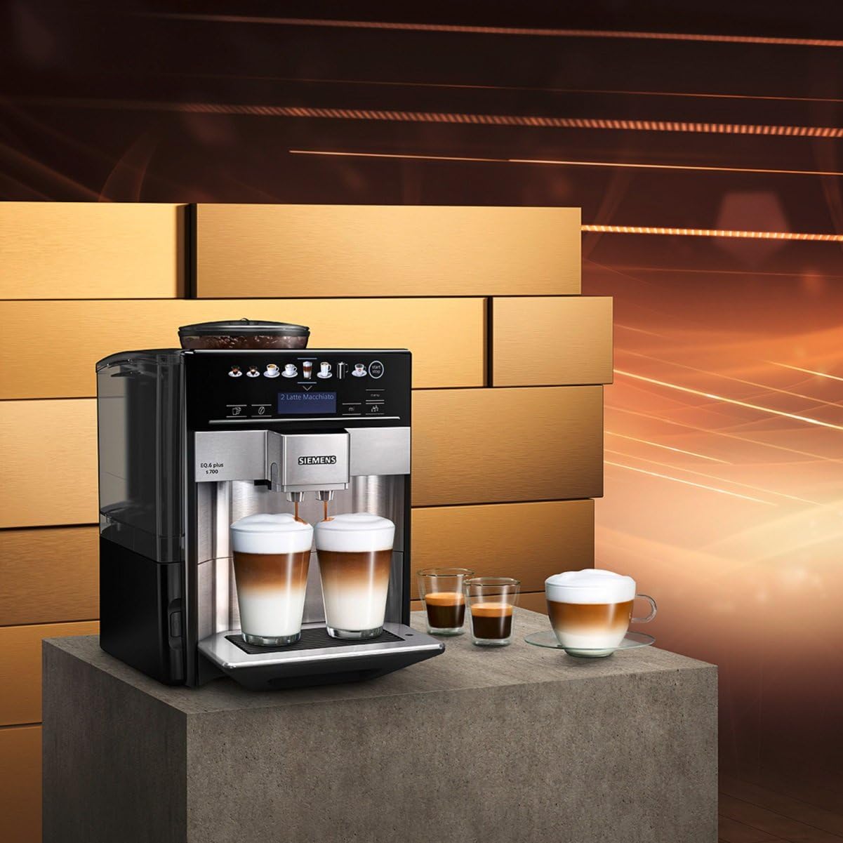 SIEMENS Kaffeevollautomat EQ6 plus s700 TE657503DE, für viele Kaffeespezialitäten, Milch-Aufschäumdüse, Keramikmahlwerk, Doppeltassenfunktion, Antikalk, automatische Dampfreinigung, 1500 W, edelstahl
