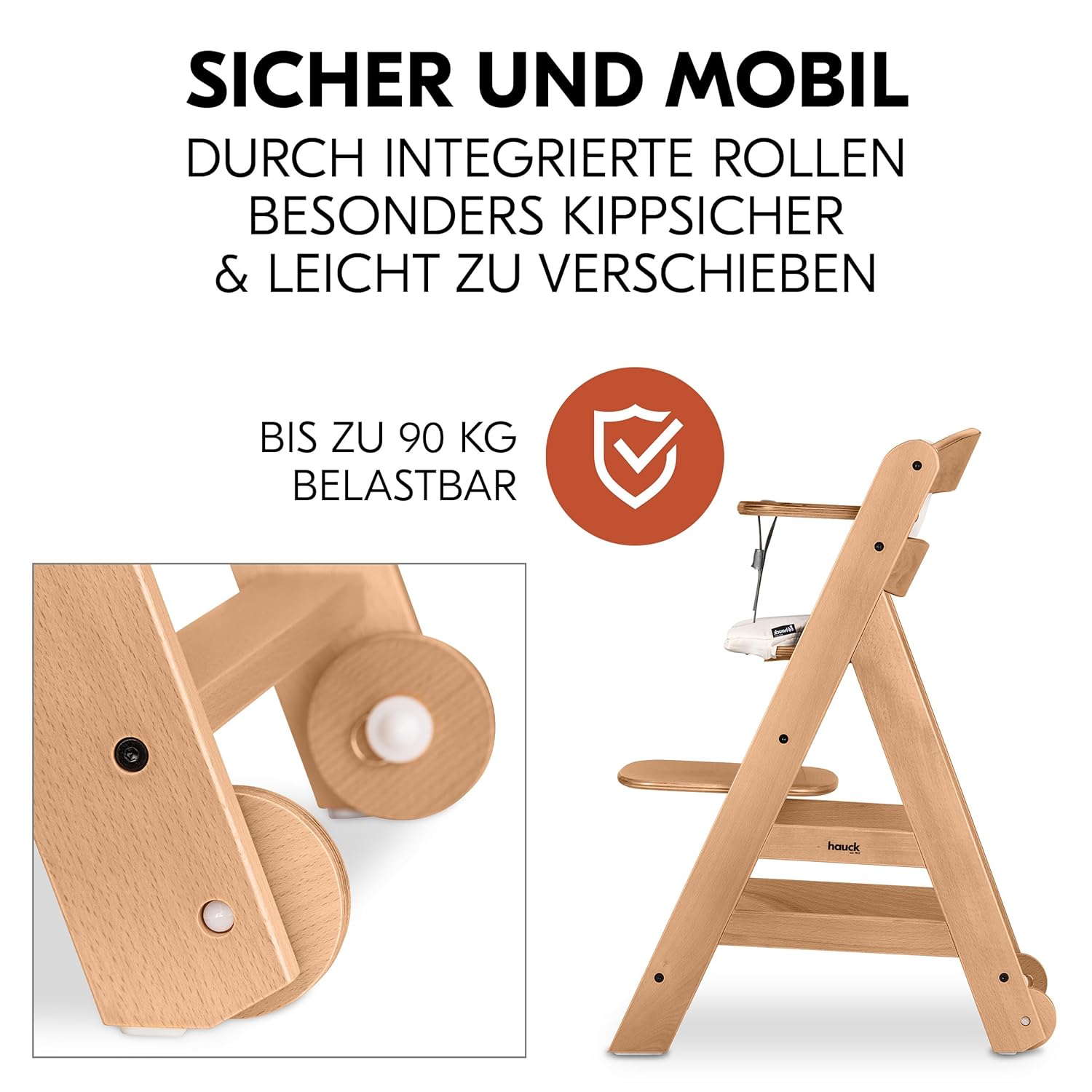 hauck Hochstuhl Beta+ Newborn Set Premium Dark Grey - Babyhochstuhl Set ab Geburt mit Neugeborenen Aufsatz Bouncer, Sitzpolster und Essbrett - Dark Grey