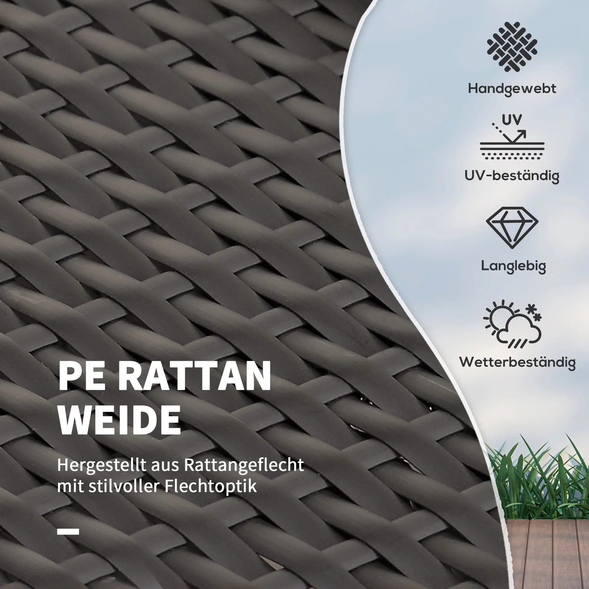 Outsunny Polyrattan Gartensofa 2in1 mit Hocker Stauraum Outdoor