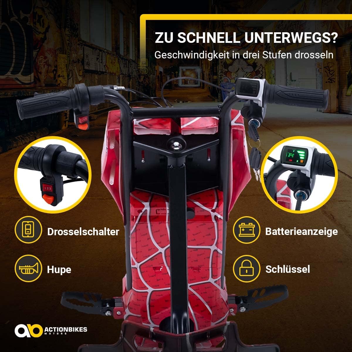 Actionbikes Motors Kinder Elektro Driftscooter | 𝟐𝟓𝟎 Watt Motor - Drift Cart 360°- 3 Geschwindigkeitsstufen - LED-Beleuchtung - Sitz verstellbar - Bluetooth - Drift Kart - Drift Auto (Space Purple)