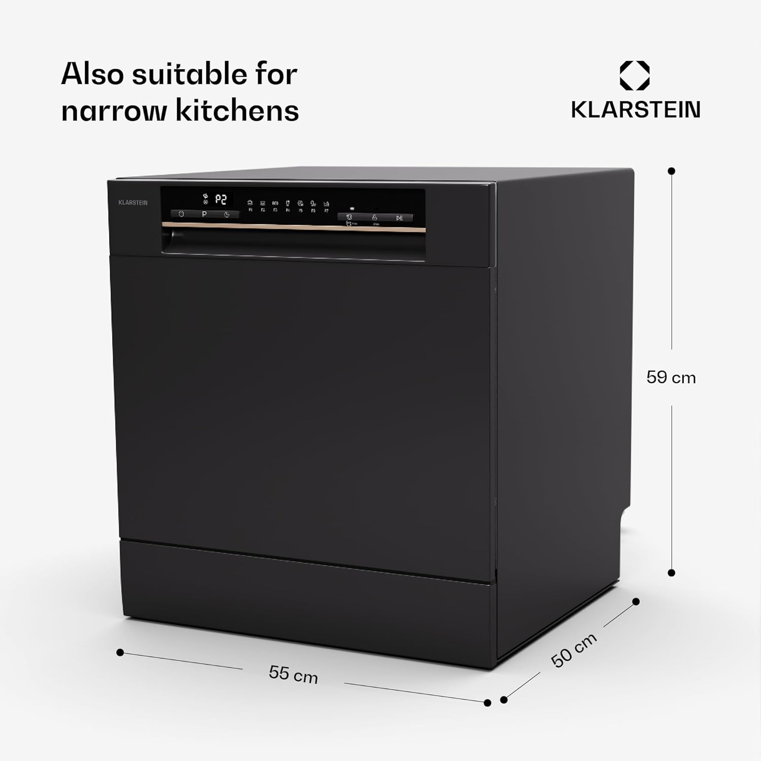 Klarstein ia 8 - Spülmaschine, Geschirrspüler, Freistehend, Teilintegriert, F, 55 cm breit, 8 Maßgedecke, 6 Programme, Aquastop, silber