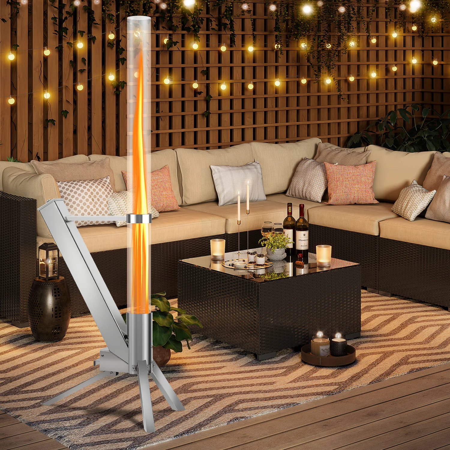 Sonnewelt Pelletfackel Feuerrohr Edelstahl mit Glasrhre