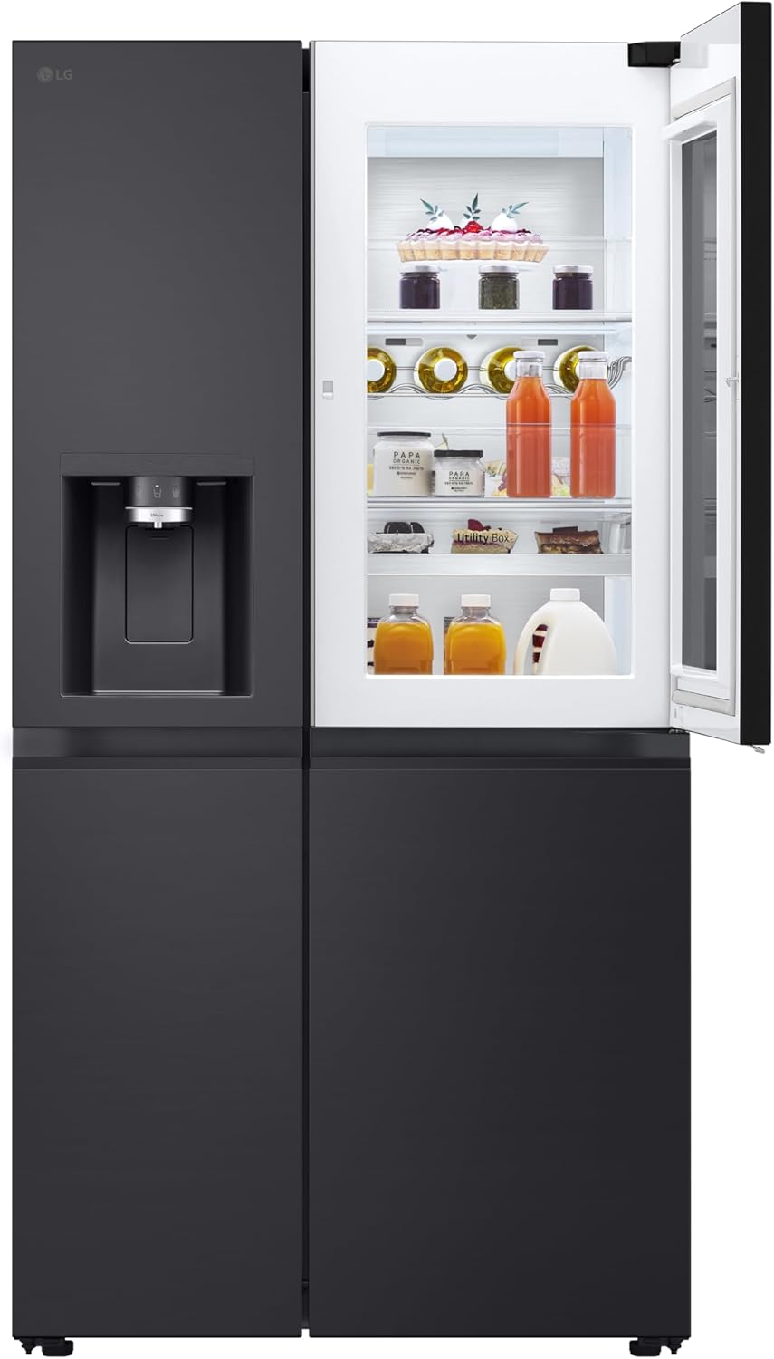 LG GSGV81PYLL Side by Side Kühlschrank, Klasse E, 635 L, Instaview, Kühlschrank mit Gefrierfach, Eis-, Crushed Ice- Wasserspender, Total NoFrost, Smart Inverter Kompressor, Wi-Fi
