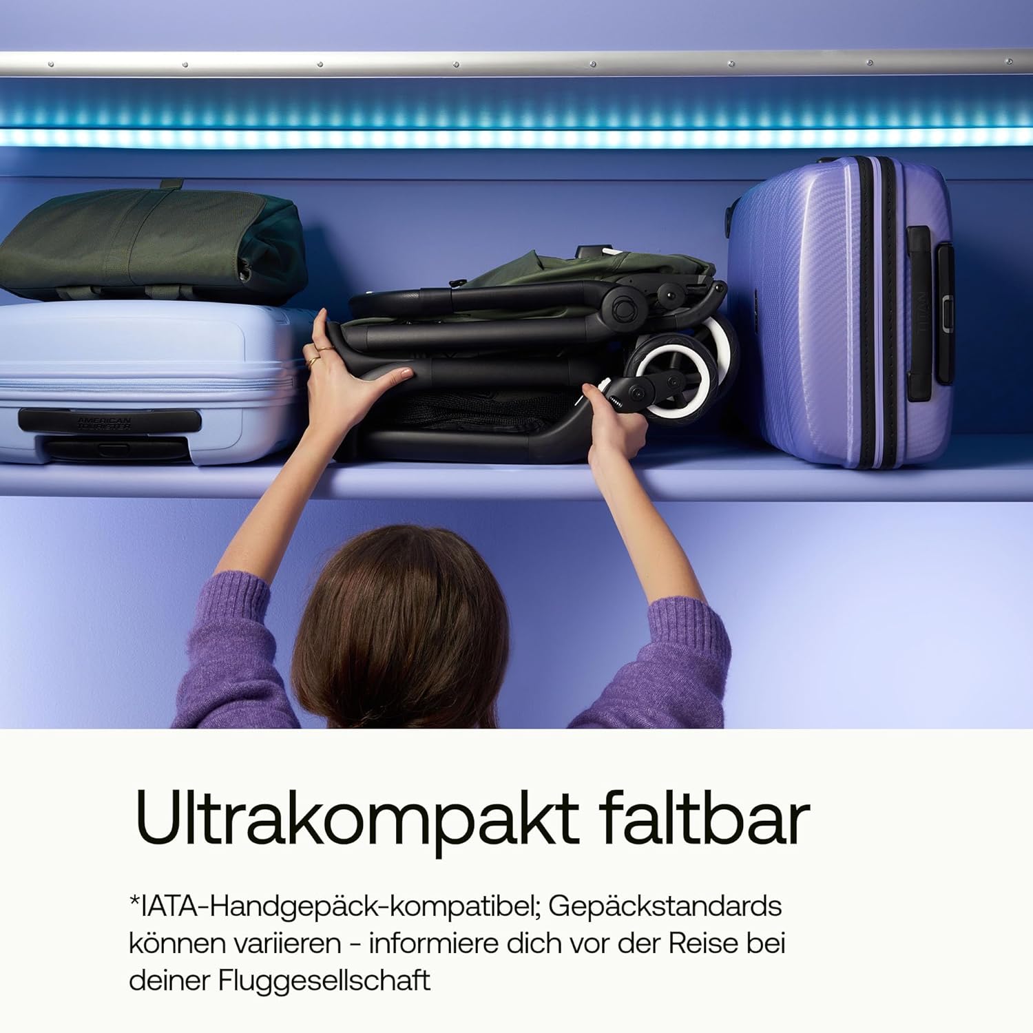 Bugaboo Butterfly ultrakompakter Reise-Kinderwagen, klein & leicht, einhändig faltbar und einfach zu lenken, ergonomischer City-Buggy für Babys ab 6 Monaten, mit viel Stauraum, Stormy Blue