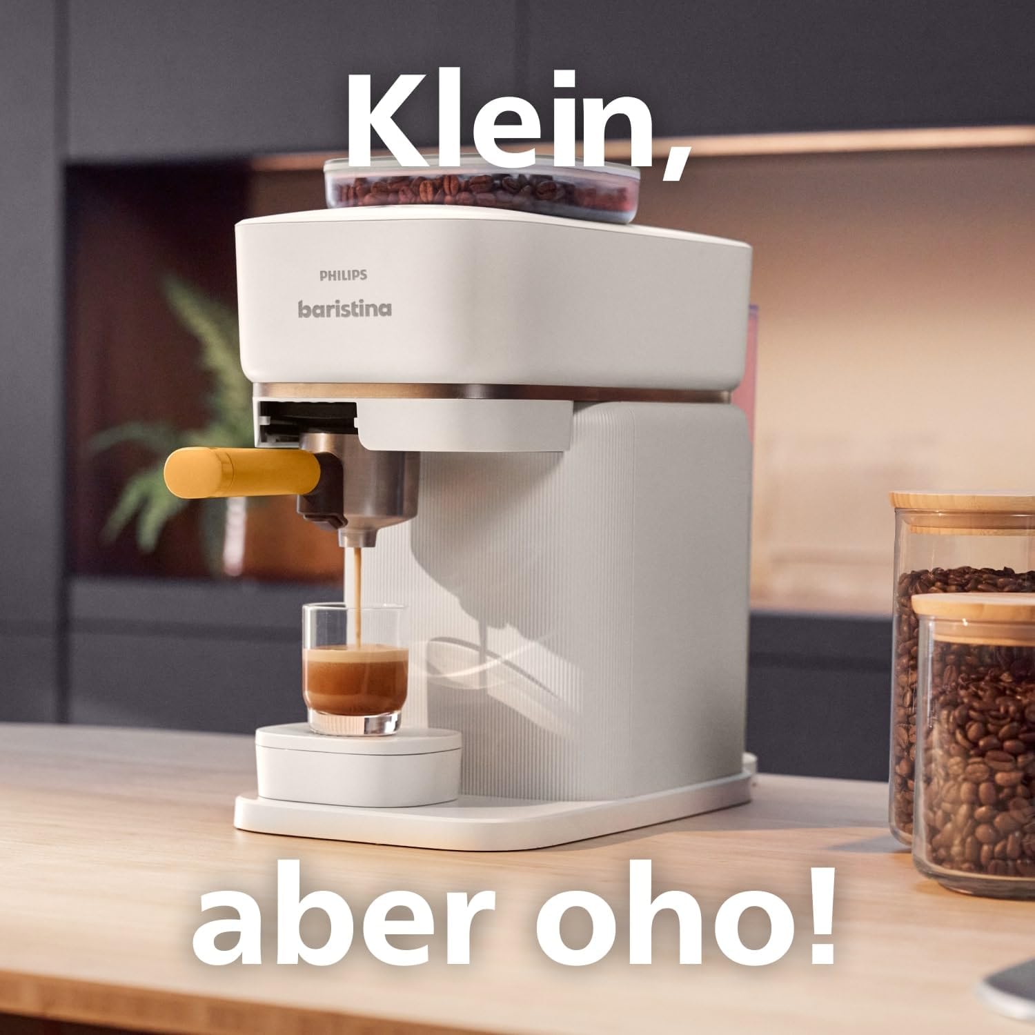 Philips Baristina Espressomaschine - Real Espresso- made simple. Kompakte Kaffeemaschine- Naturweiß mit weißem Siebträger- 16-bar-Pumpendruck- automatisches Mahlwerk- Cafe Crema (BAR300/00)