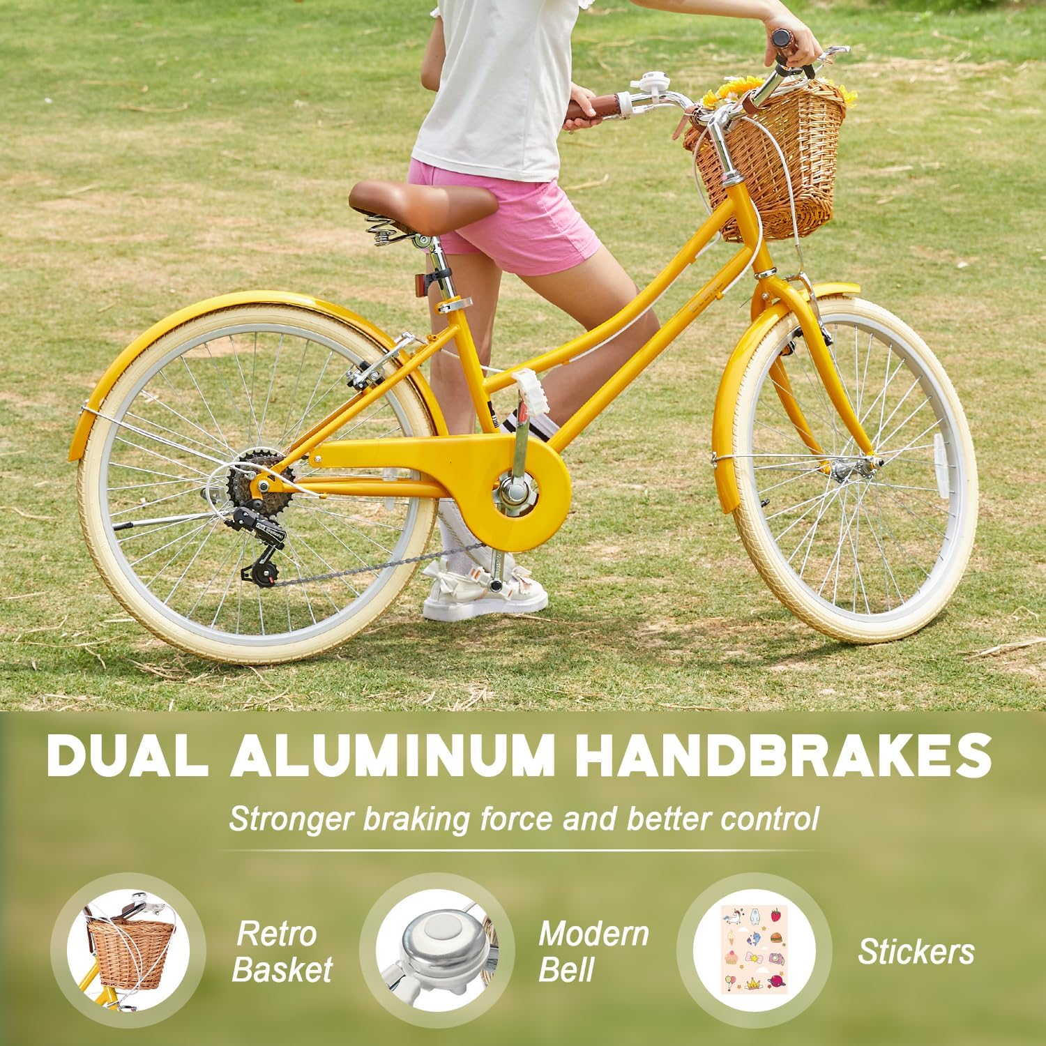 Glerc Missy 20 24 26 Zoll Mädchen City 6-Gang Hybrid Cruiser Fahrrad mit Weidenkorb für Jugend über 6-Jahre alt, mehrere Farben