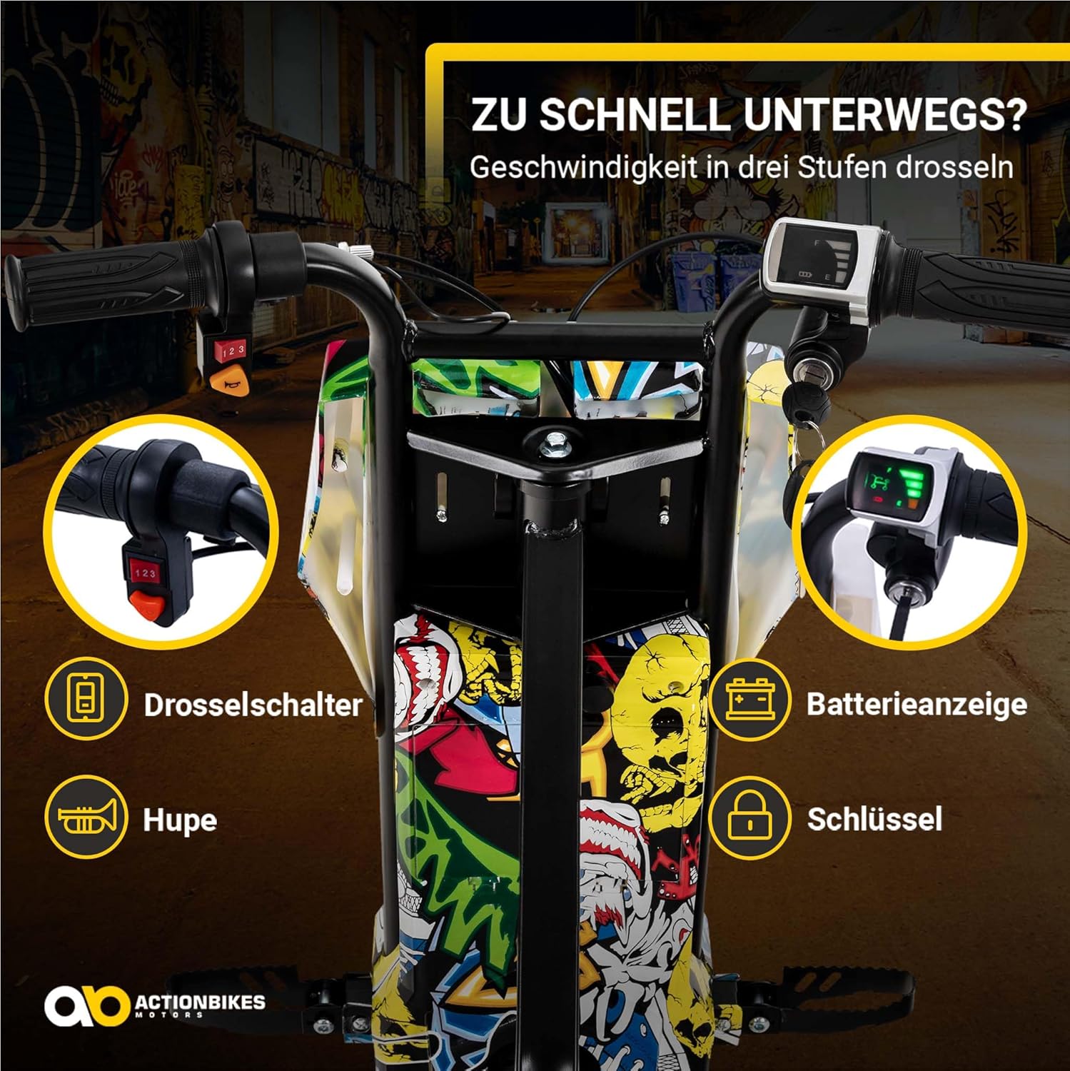 Actionbikes Motors Kinder Elektro Driftscooter | 𝟐𝟓𝟎 Watt Motor - Drift Cart 360°- 3 Geschwindigkeitsstufen - LED-Beleuchtung - Sitz verstellbar - Bluetooth - Drift Kart - Drift Auto (Space Purple)