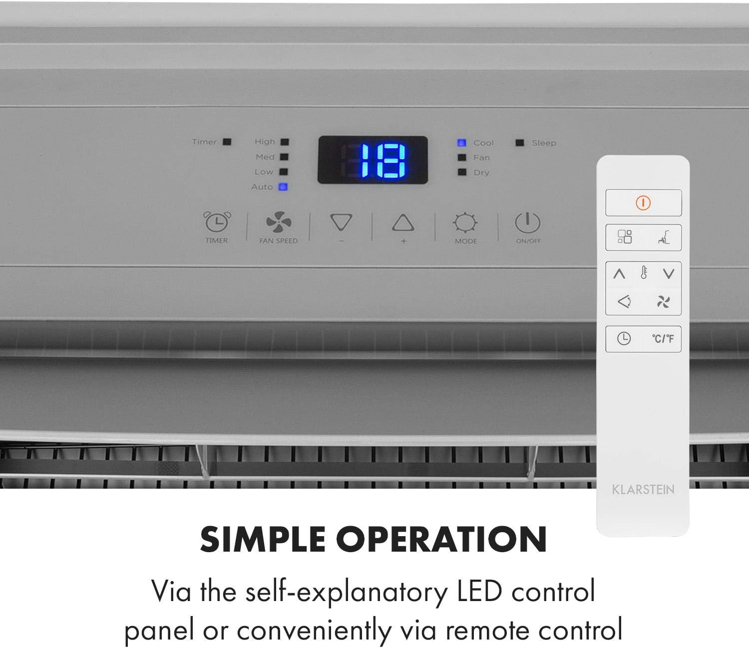 Klarstein Mobile Klimaanlage mit Abluftschlauch, 4-in-1 Klimagerät, Ventilator, Luftentfeuchter & Nachtmodus, Kleine & Portable Klimaanlage für Wohnung & Büro, Niedriger Verbrauch, 14000BTU
