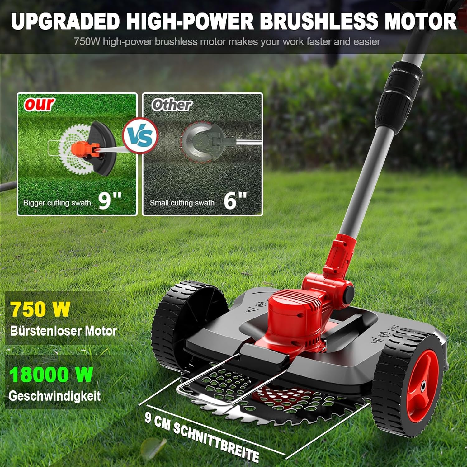 SHJICH Rasentrimmer mit Akku, 4-in-1 Multifunktion akku rasentrimmer für Makita Akku, 8000mAh freischneider mit unkrautbürste, 21V Akku Freischneider, 100~145cm Teleskop-Stiel, für Garden Trimmen