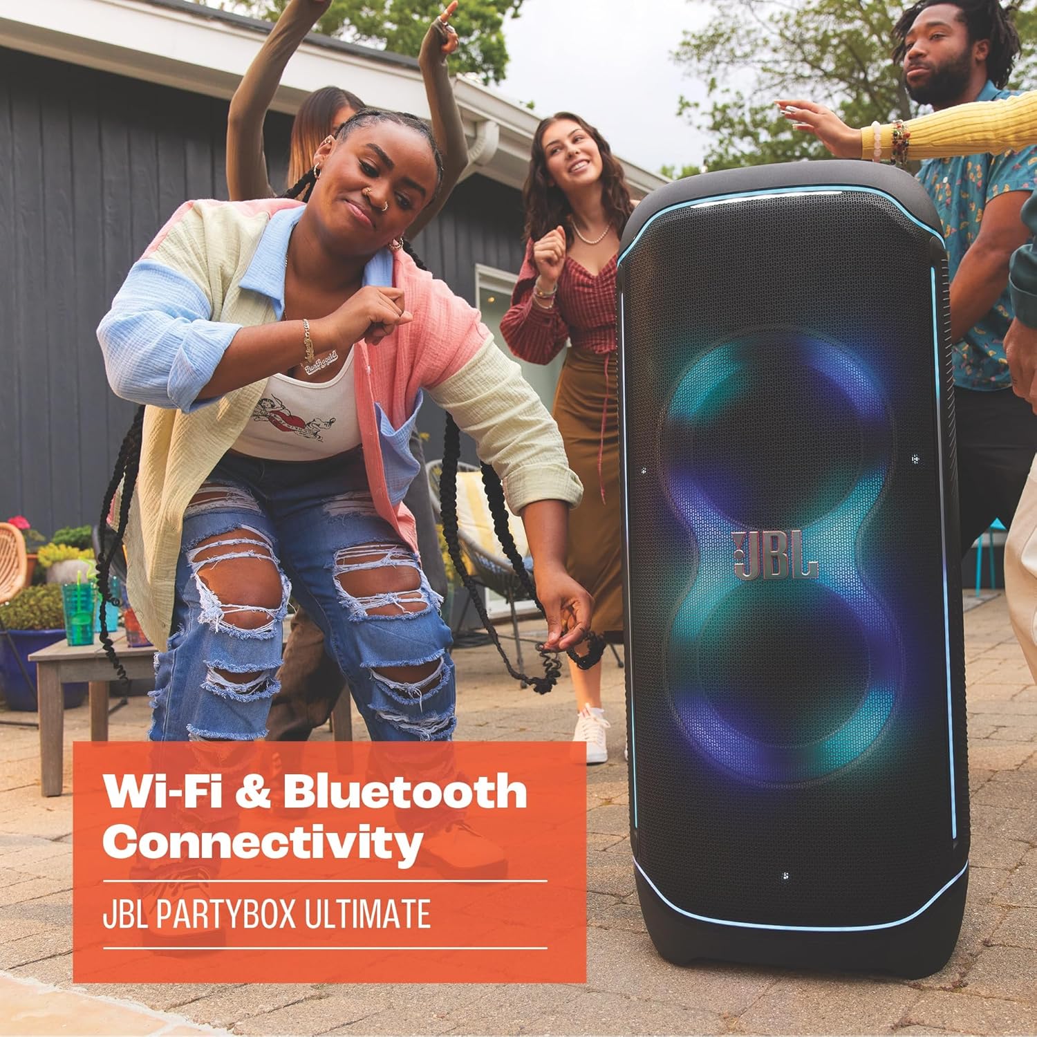 JBL Partybox Stage 120 in Schwarz – Tragbare Bluetooth-Lautsprecher-Box mit JBL Pro Sound, Lichtshow, KI-Sound-Boost und Teleskopgriff – 12 h Laufzeit