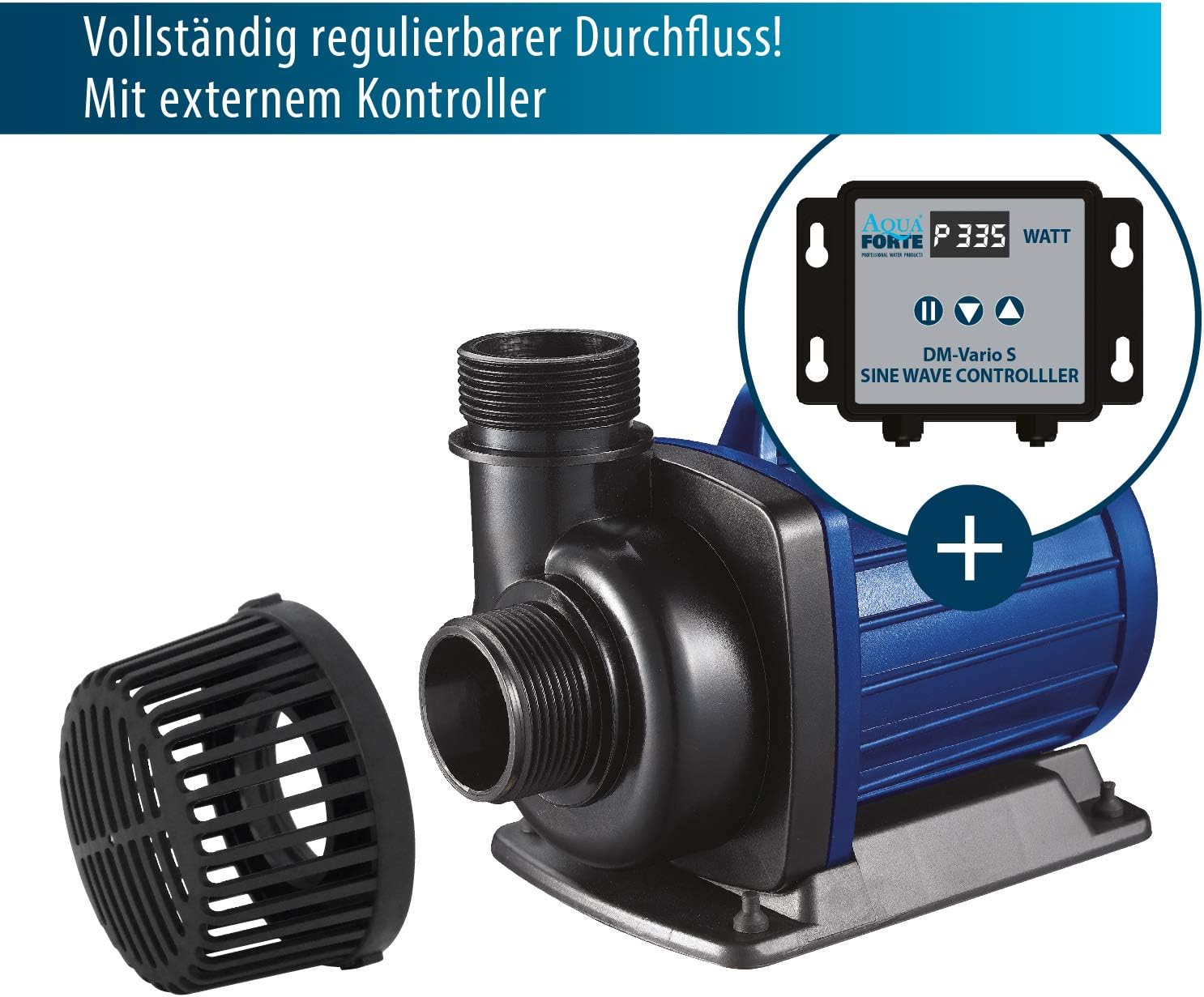 AquaForte Filter-/Teichpumpe DM-22.000 Vario S, 70-200W, Förderhöhe 7,5m, regelbar mit externem Controller. Ideal als Teichpumpe oder als Bachlauf- /Wasserfallpumpe.