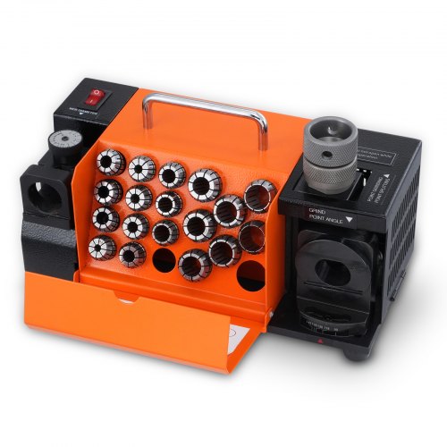 Bohrerschleifgerät 120 W Bohrerschleifmaschine 4500 U/min Schärfstation 45# Stahl Bohrerschärfgerät 95-135° Einstellbarer Spitzenwinkel 18 Spannzangen Geeignet für Bohrerdurchmesser φ3–20 mm