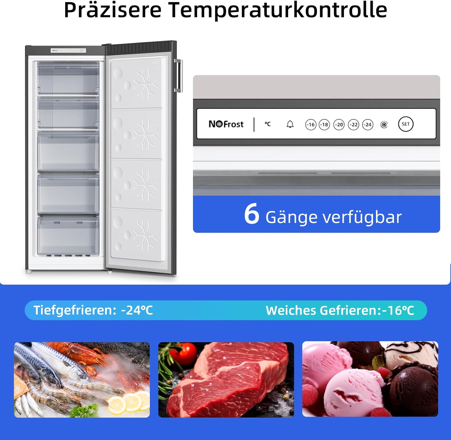 CHIQ Gefrierschrank FSD160D4E | Wechselbarer Türanschlag | Sehr Leise 41 DB (145L Manuelle Abtauung)| 12 Jahre Garantie auf den Kompressor*| 126 x 54 x 55 cm (HxBxT)