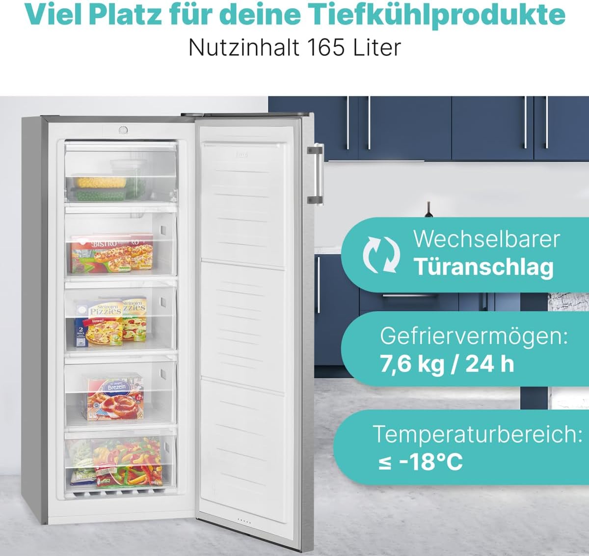 Bomann großer Gefrierschrank freistehend | 165 Liter Nutzinhalt für Lebensmittel | 5 Schubladen | Freezer Eisschrank Froster | wechselbarer Türanschlag inkl. Eiswürfelschale | GS 7317.1 weiß