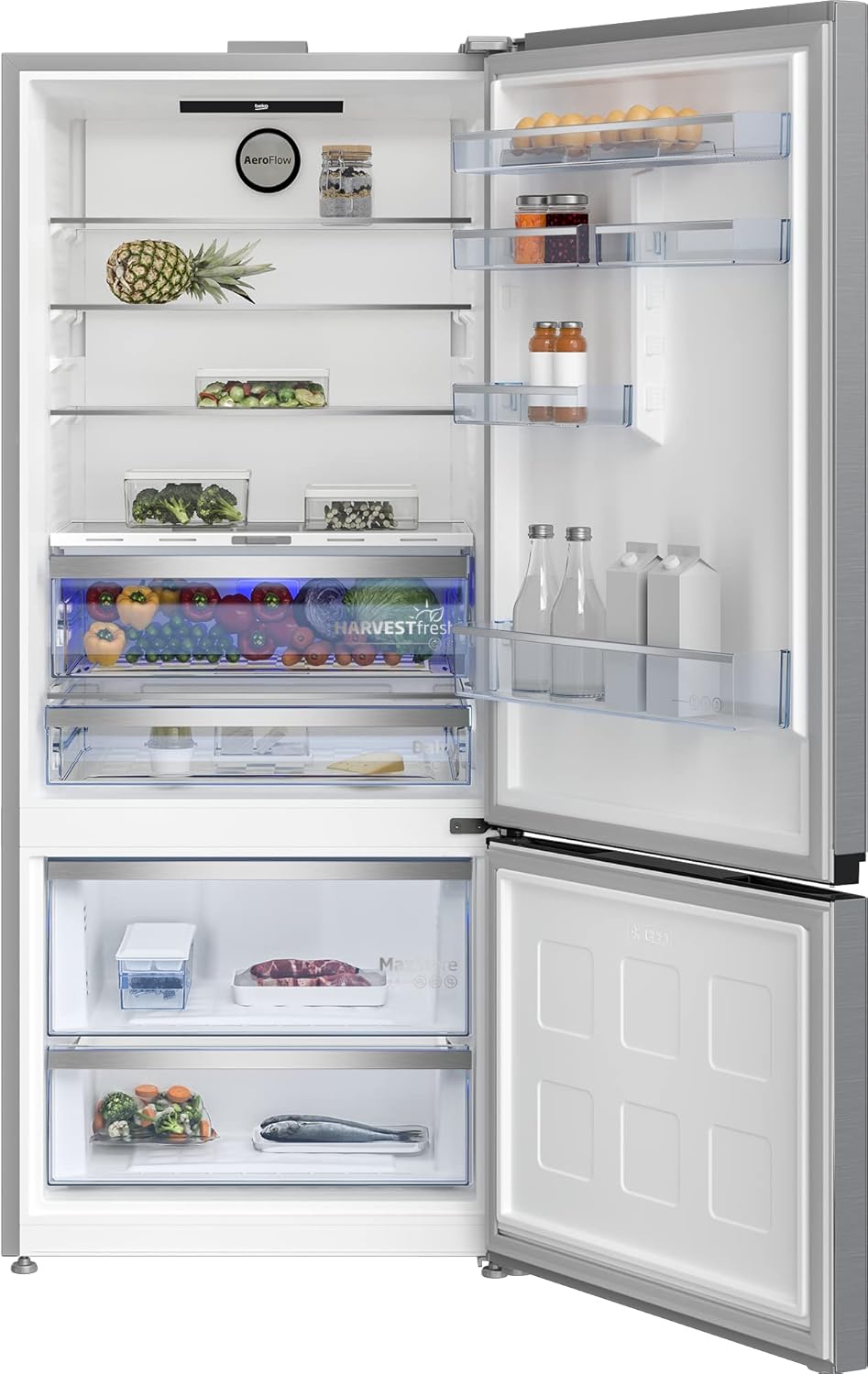 Beko RCNE366E70ZXBRN bPRO700 freistehende Kühl-/Gefrierkombination, großer Kühlschrank, 323 l Gesamtrauminhalt, HarvestFresh, NoFrost, leise, SmoothFit, 0°C-Zone, Dark Inox