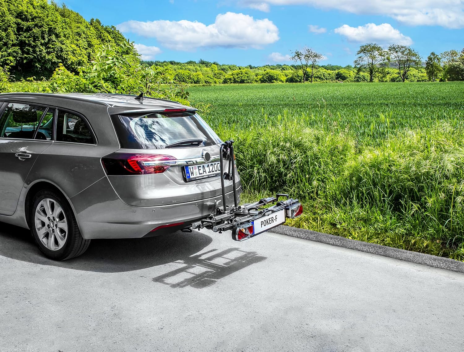 EUFAB 12010LAS Fahrradträger POKER-F, E-Bike geeignet, komplett vormontiert, Diebstahlschutz, für 2 Fahrräder, für Anhängerkupplung, Schwarz, 142 x 70 x 58 cm