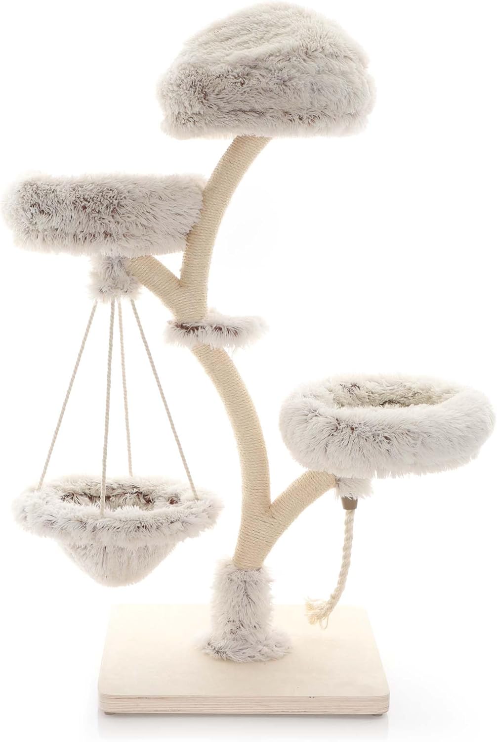 Fudajo Designer Kratzbaum in Zweigdesign 130 cm hoch, Katzenkratzbaum mit Plüsch und Sisal, Kletterbaum für Katzen, Katzenbaum mit Hängeliege